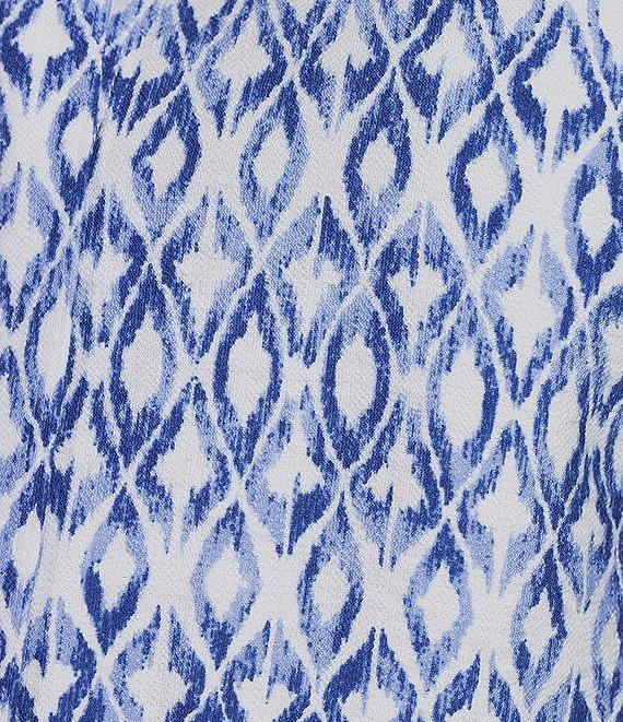 John Mark Plus Size Allover Ikat Print Point Collar 3/4 Sleeve Hi-Low Hem Button-Front Shirt Product Image