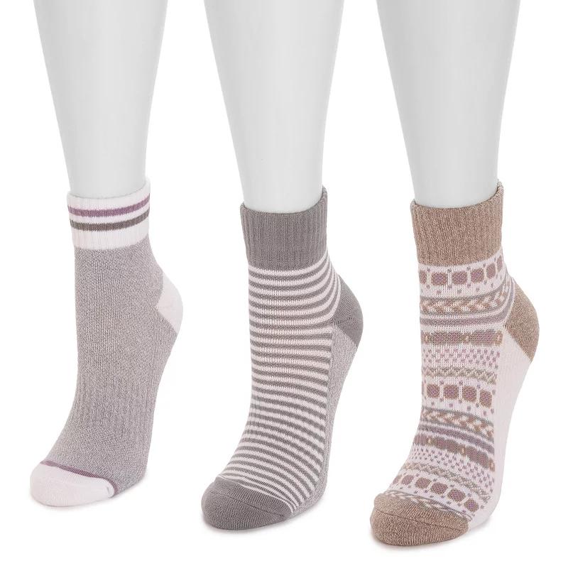 Women's MUK LUKS Quarter Crew Cotton Compression Socks 3-Pack, Grey Team Product Image