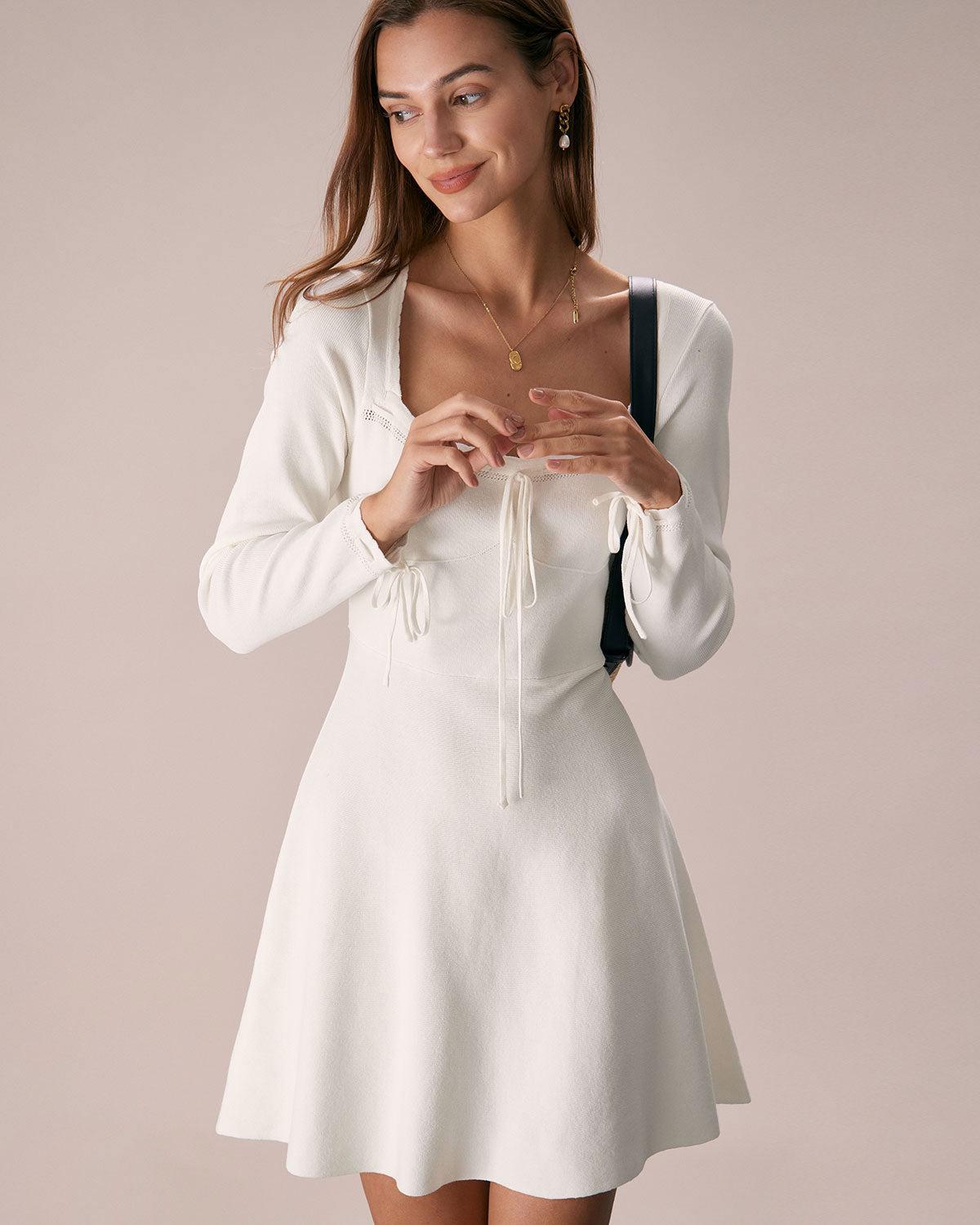 The White Square Neck Sweater Mini Dress Product Image