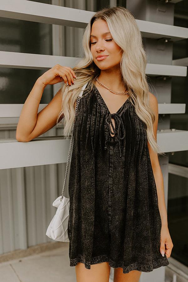 Midtown Chic Linen-Blend Romper in Vintage Black Product Image