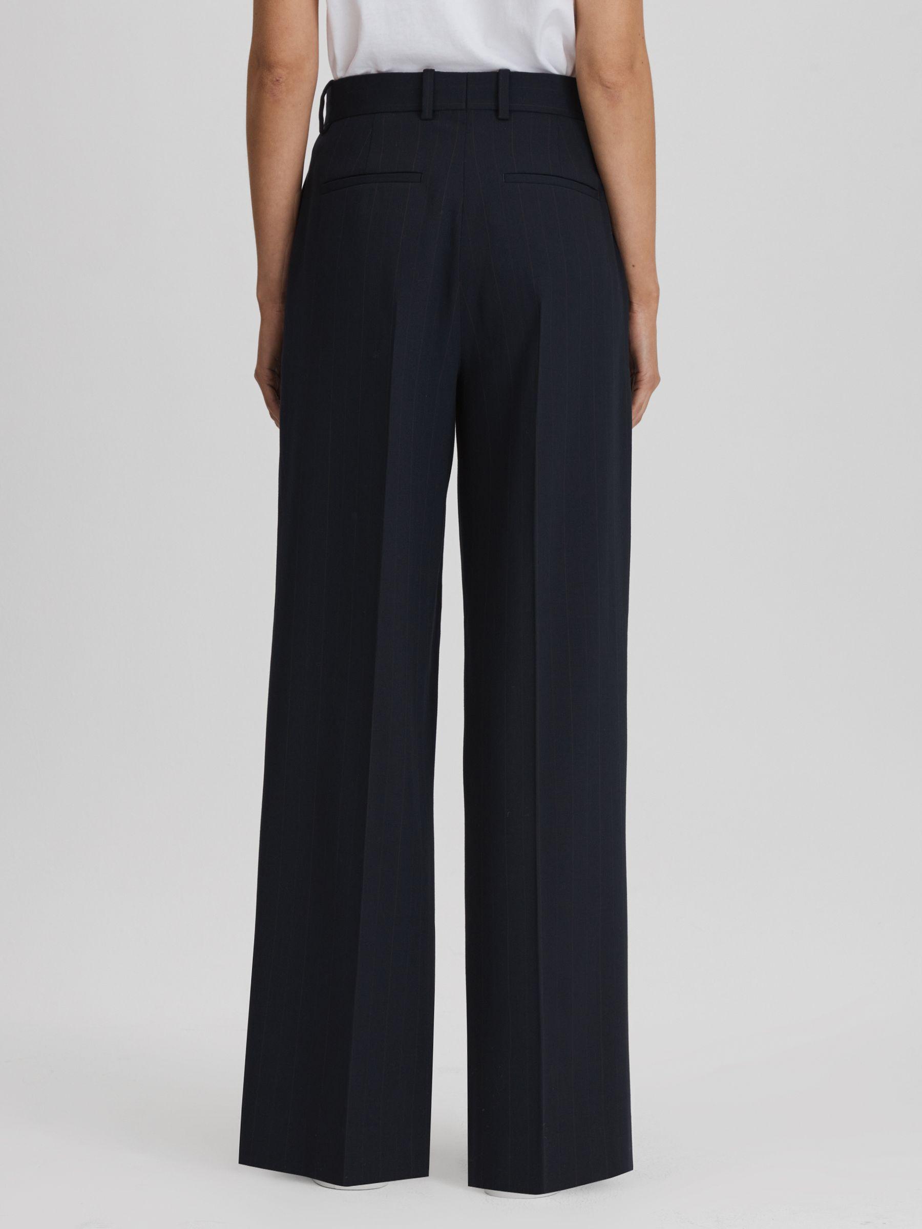Wool Blend Wide Leg Pinstripe Trousers in Navy Product Image