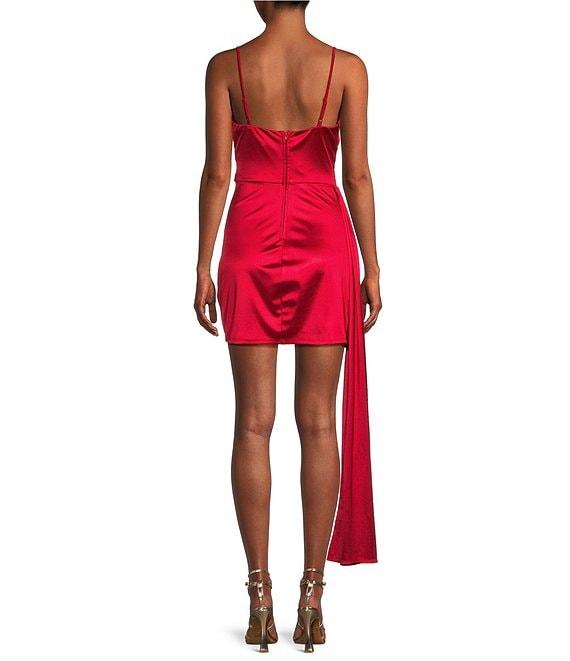 B. Darlin Spaghetti Strap Scoop Neck Pleated Detail Long Side Tail Dress Product Image
