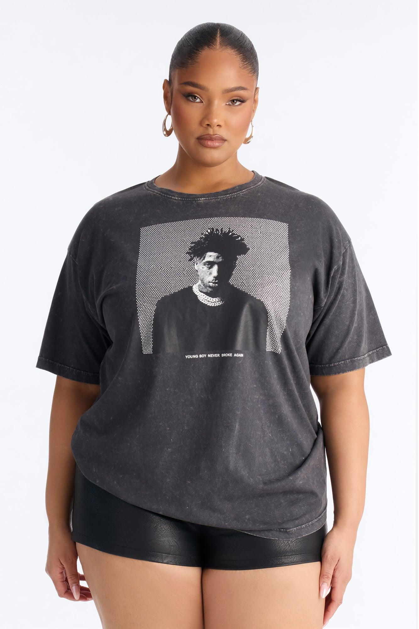 Youngboy Rhinestone Washed Tee - Black Wash Female Product Image