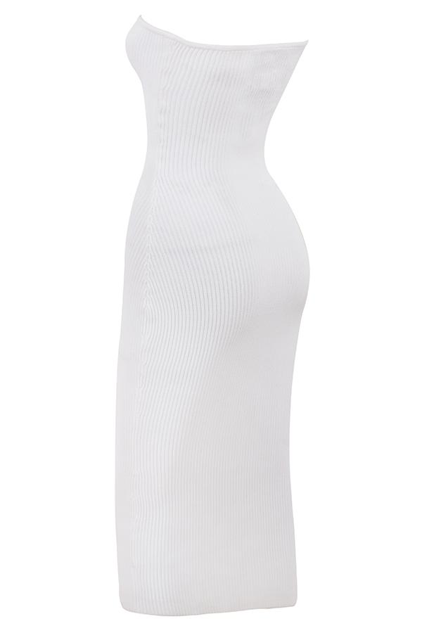 Oriana  white ribbed knit strapless midi dress - sale Product Image