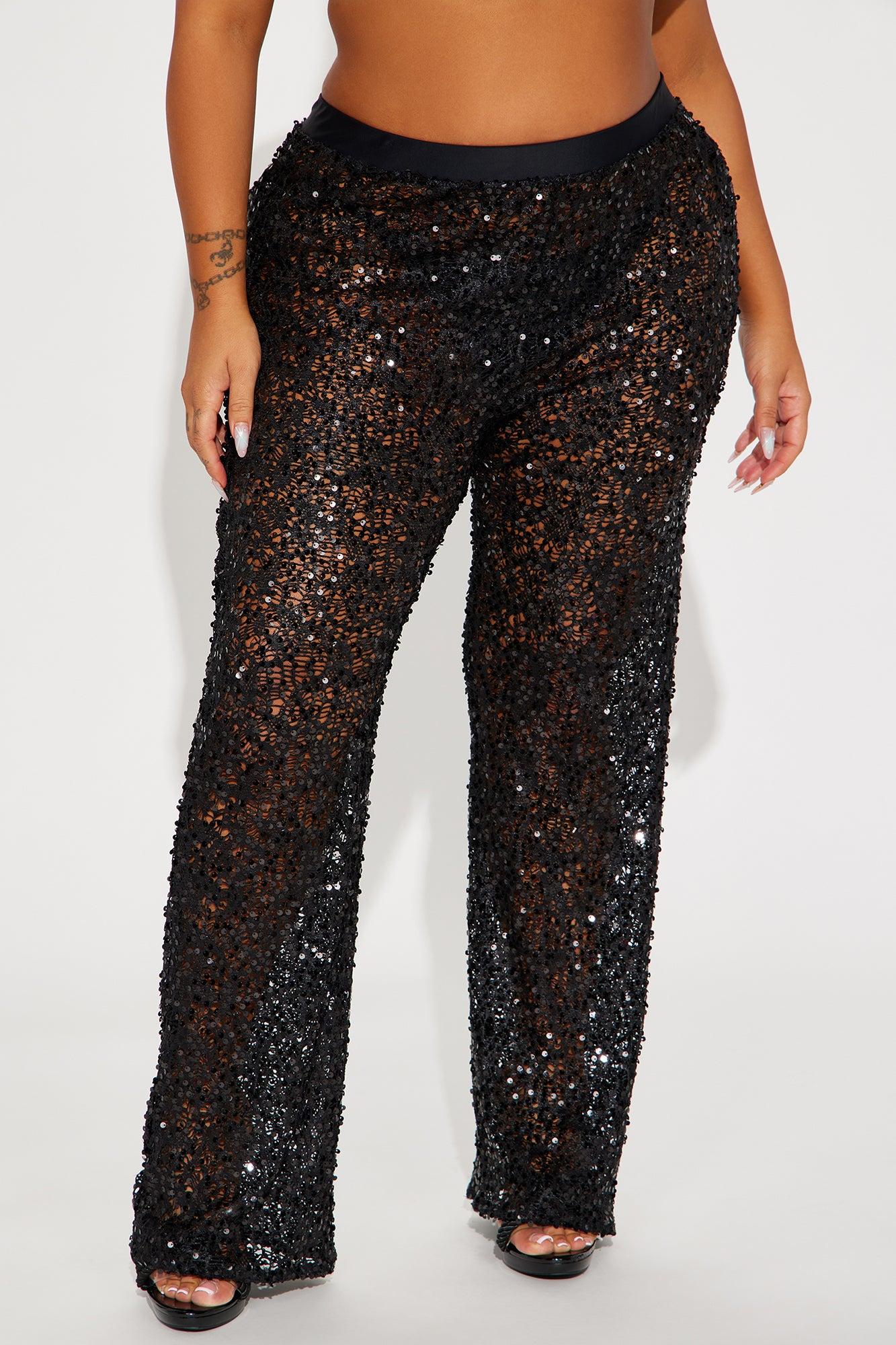 Serafina Sequin Crochet Cover Up Pants - Black Product Image