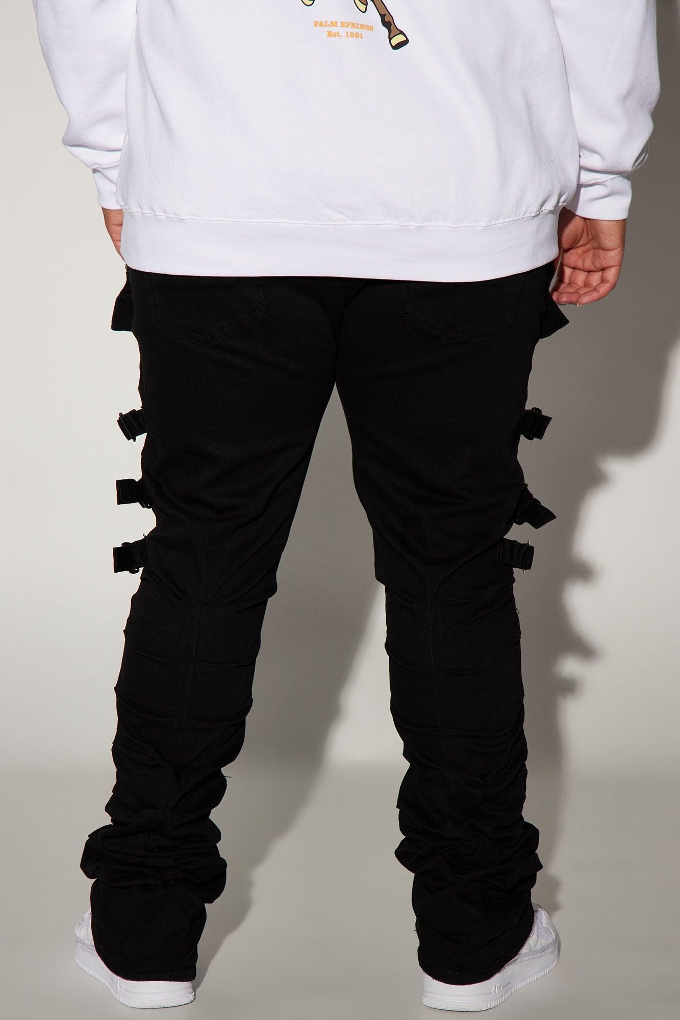 I Be Strappy Stacked Skinny Flare Jeans - Black Product Image