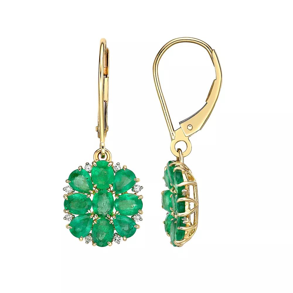 Gemminded 10k Gold 1/10 Carat T.W. Diamond & Emerald Leverback Earrings, Women's Product Image