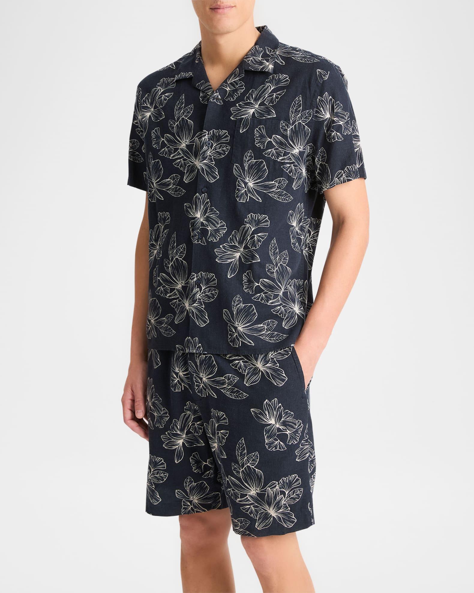 Men's Floral Linen-Blend Cabana Shirt Product Image