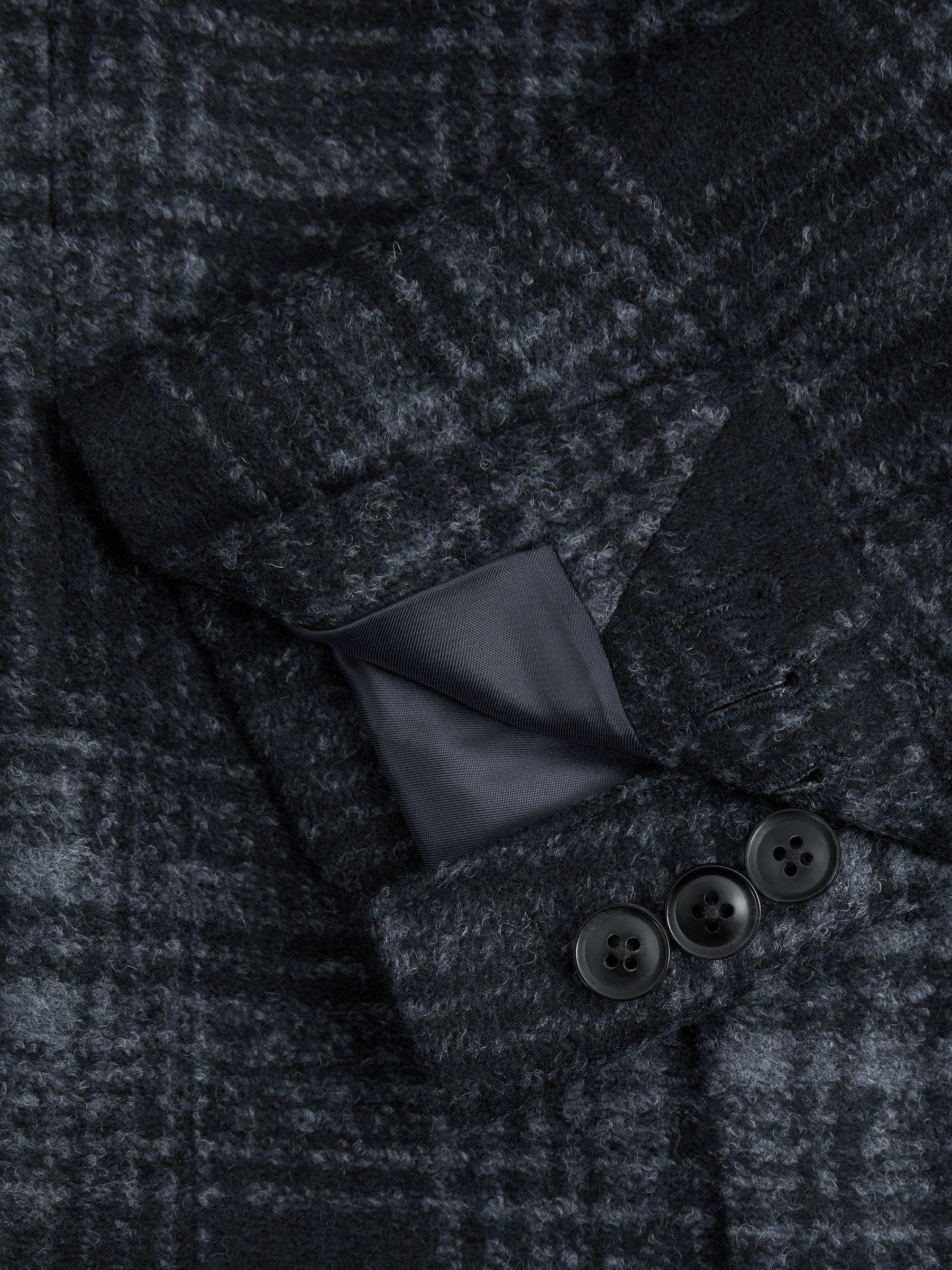 Single Breasted Checked Blazer with Wool in Navy Product Image
