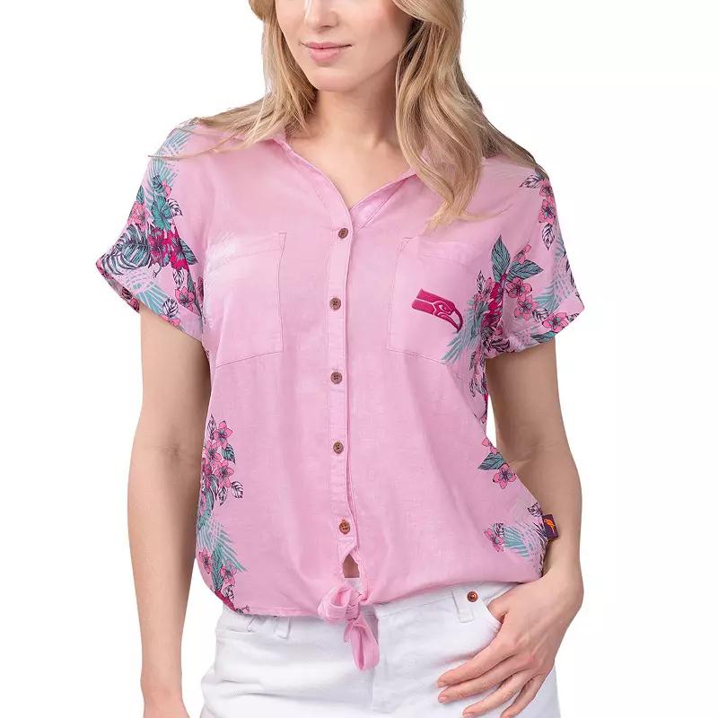 Women's Margaritaville Pink Seattle Seahawks Stadium Tie-Front Button-Up Shirt,  Product Image