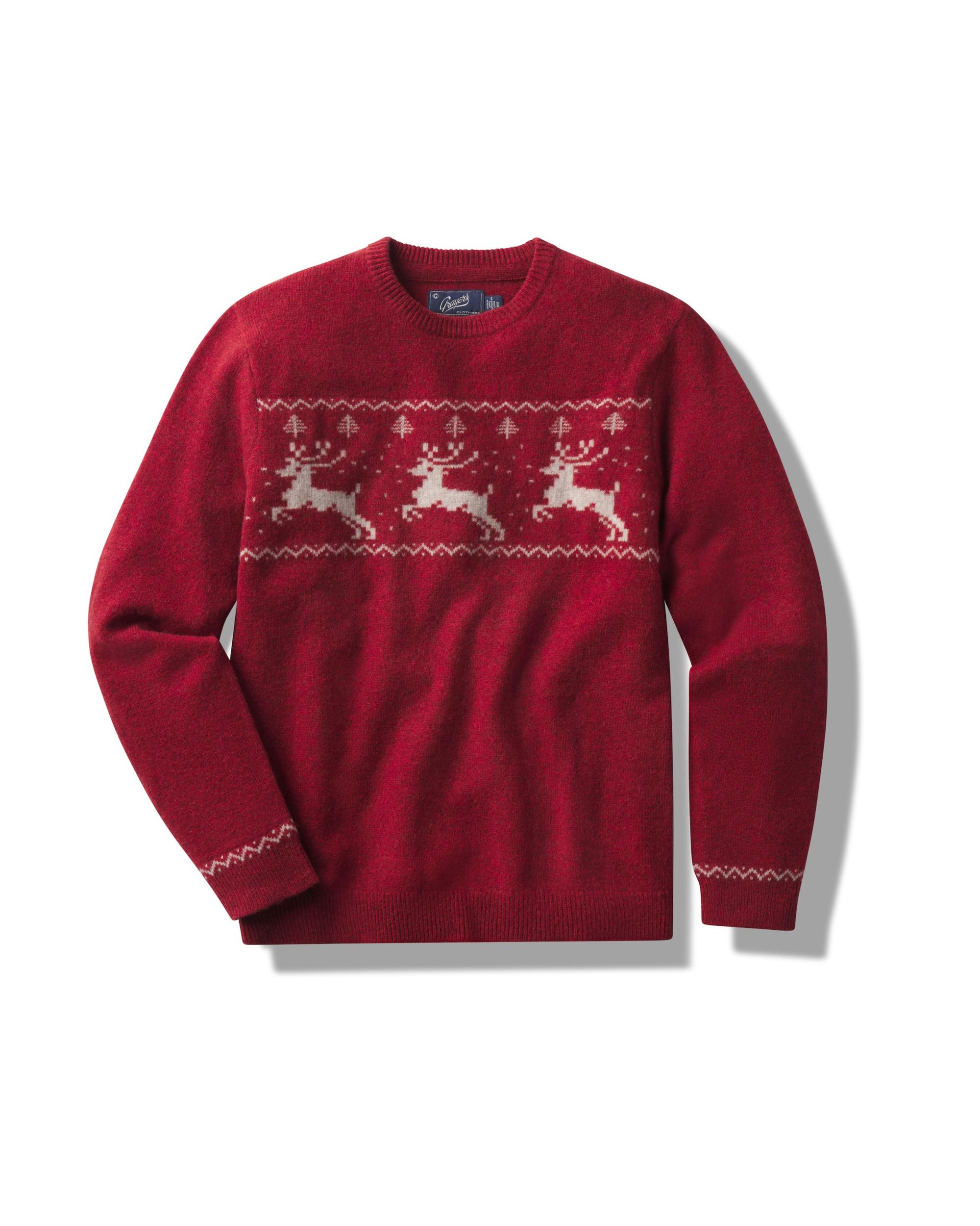 Reindeer Lambswool Sweater Crew - Holiday Red Product Image
