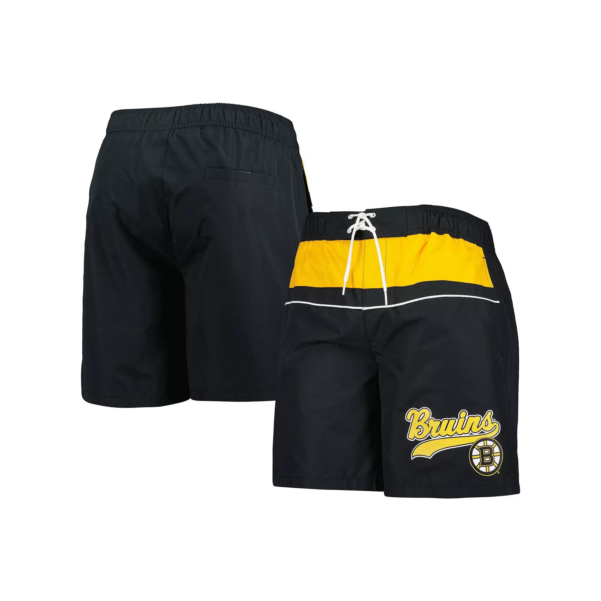 Men's Starter Black Boston Bruins Freestyle Volley Swim Shorts, Size: Small Product Image