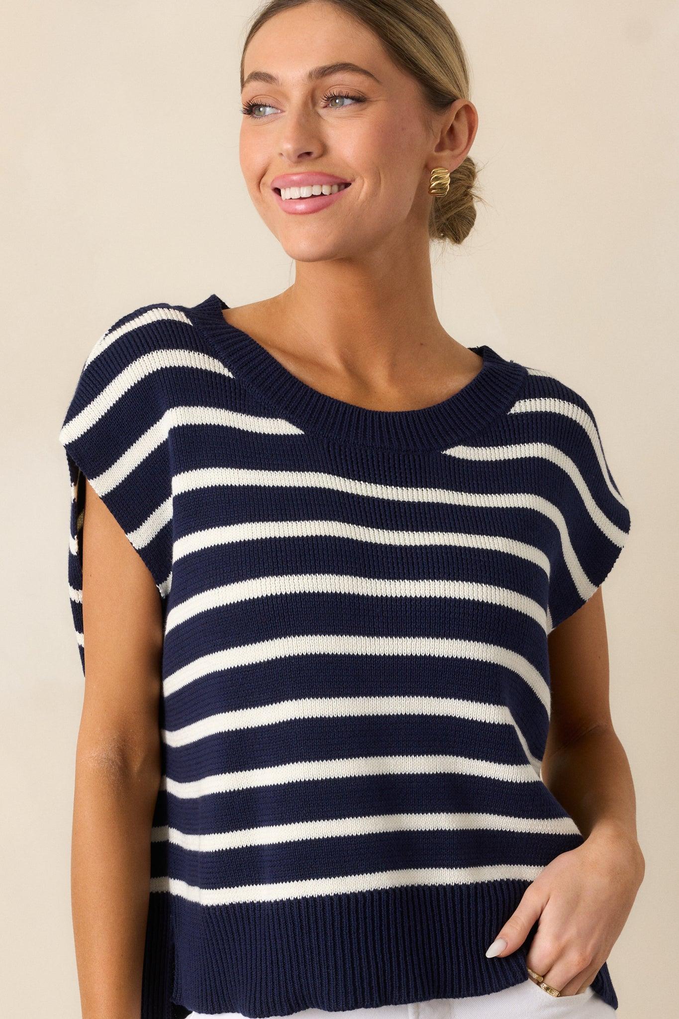 Daring Diva Navy Stripe Oversized Sweater Vest Product Image