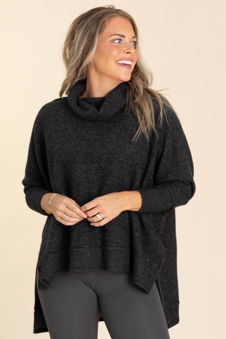 Cowl Neck High-Low Knit Tunic Top Product Image
