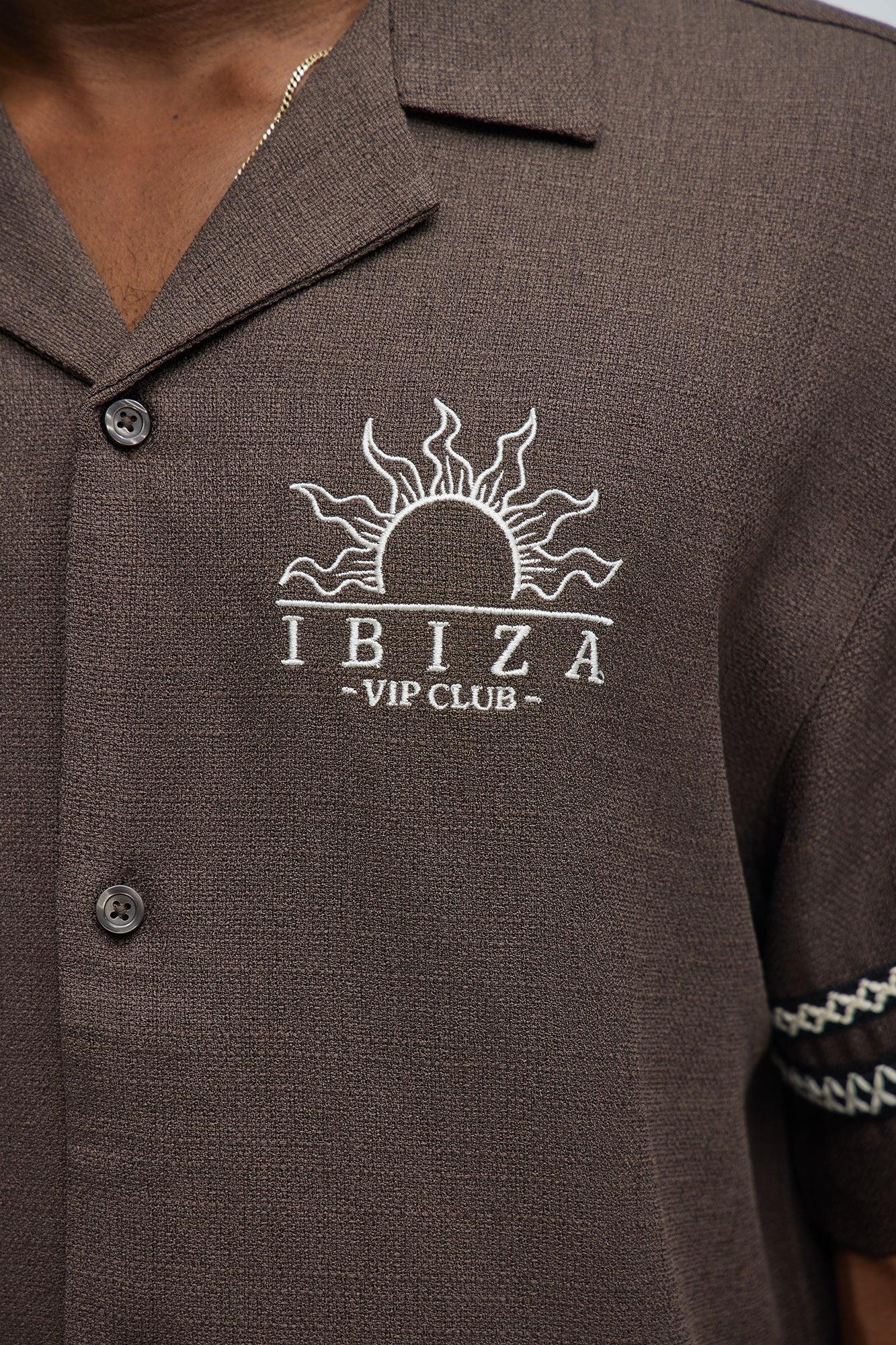 Ibiza VIP Club Linen Like Button Up - Chocolate Male Product Image