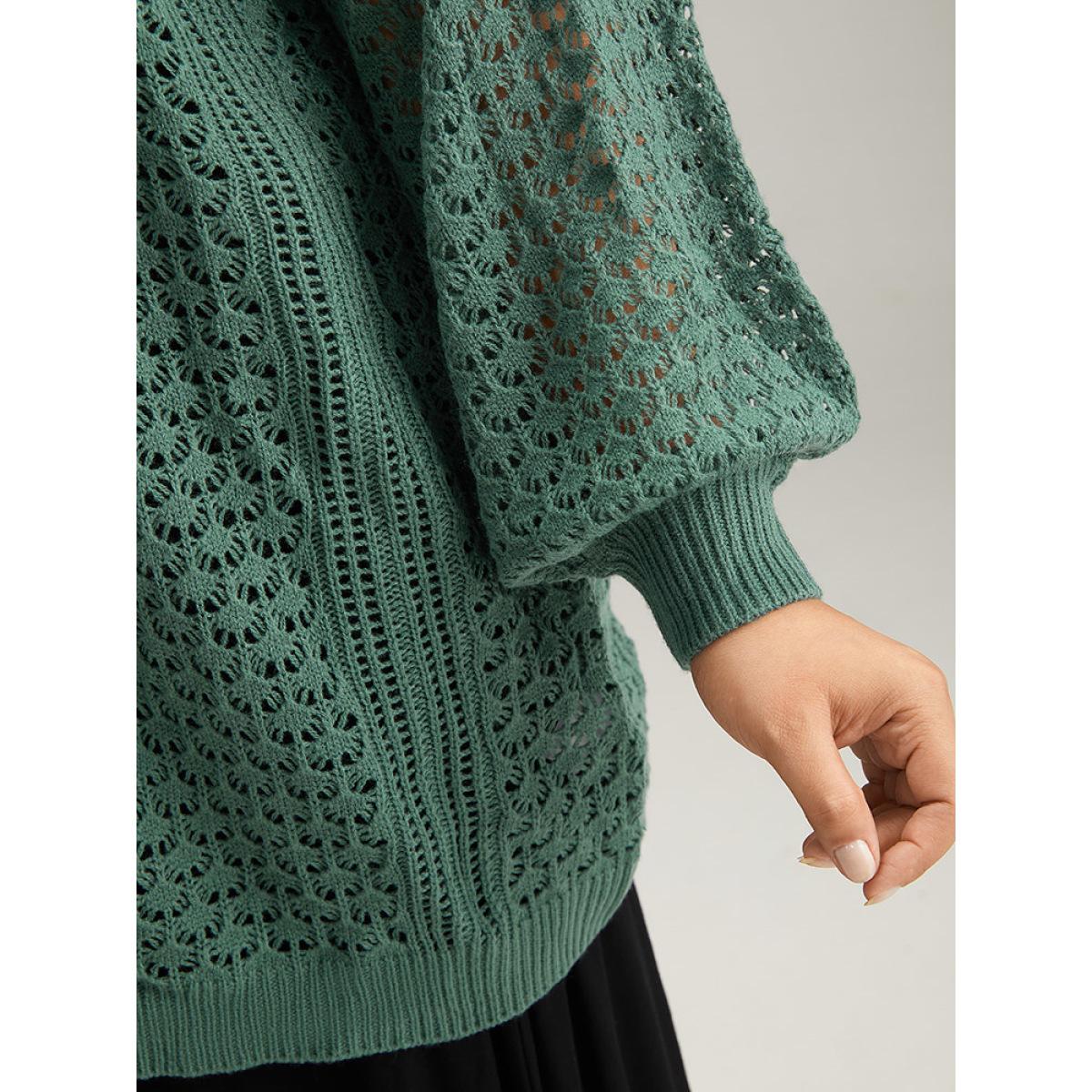 Plus Size Solid Hollow Out Button Through Cardigan Emerald Women Casual Loose Long Sleeve Dailywear Cardigans BloomChic 10/M Product Image