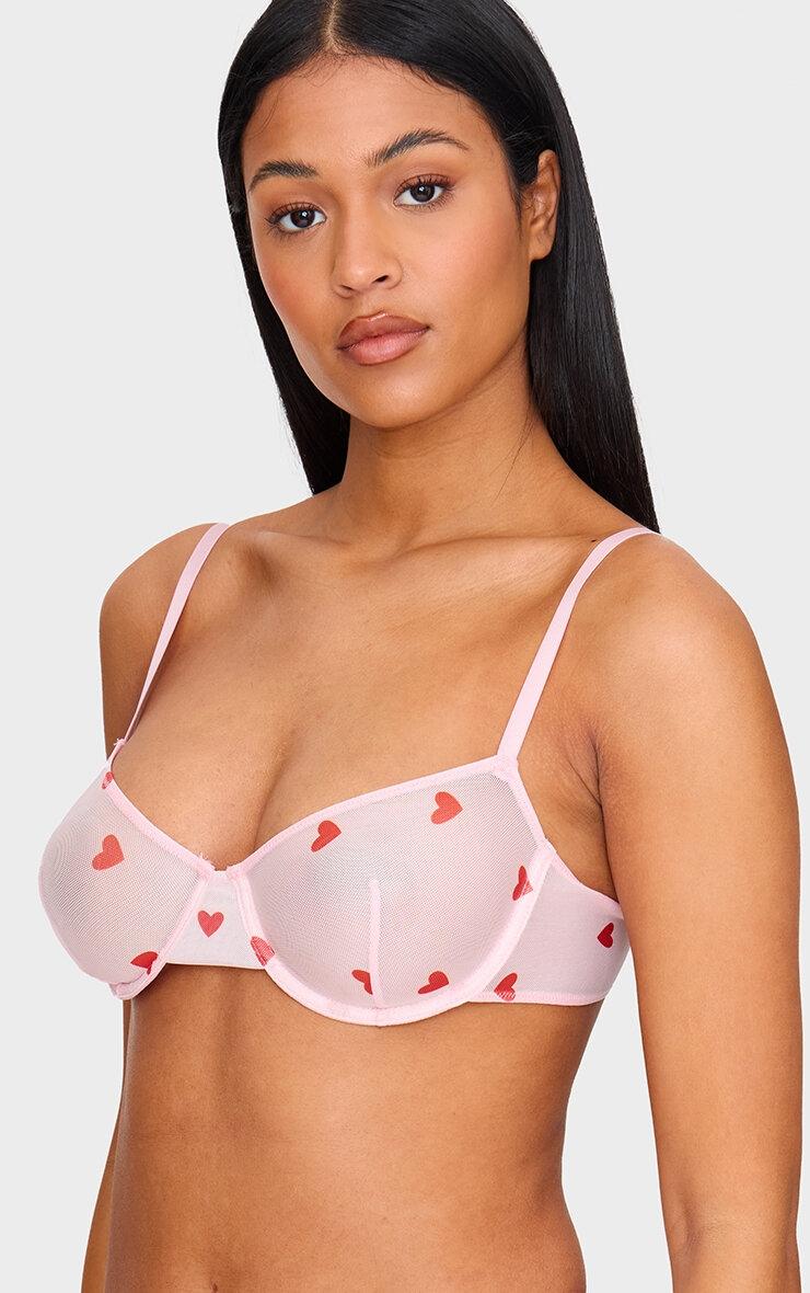 Pink Mesh Heart Underwired Bra Product Image