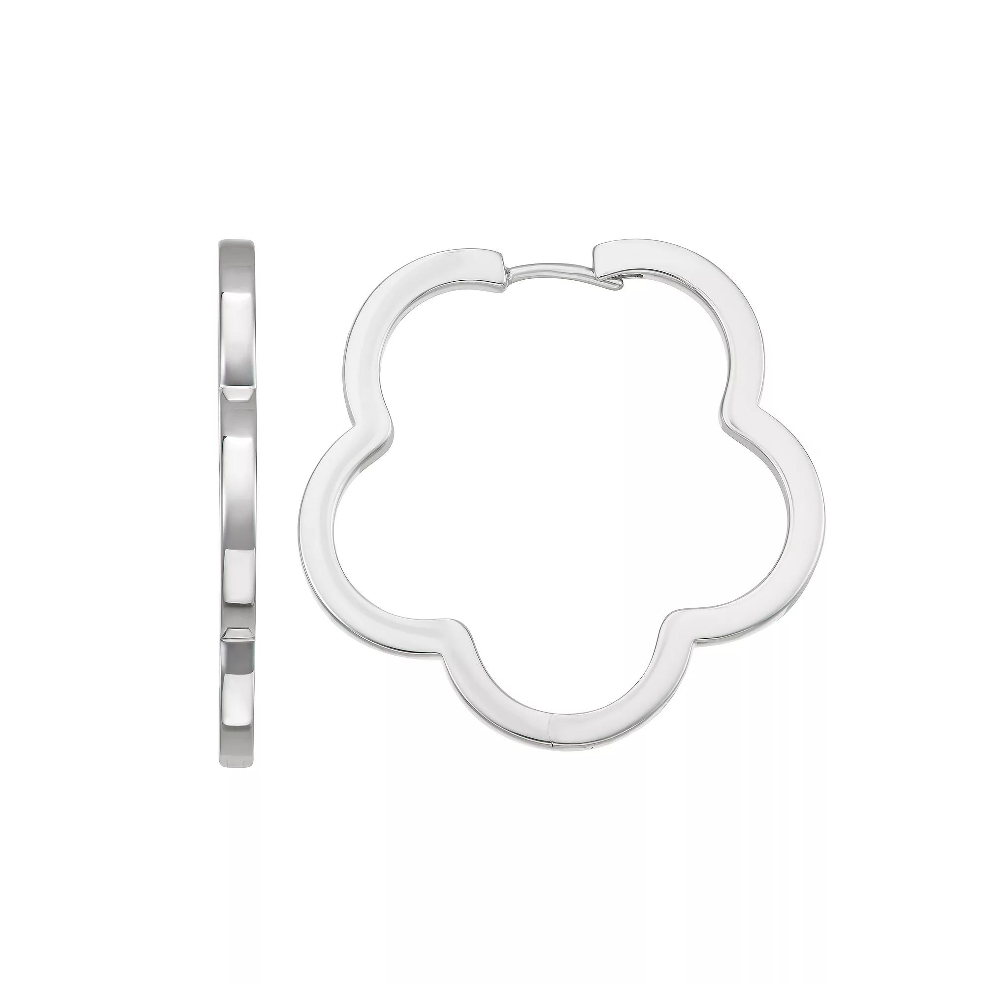 Sterling Silver Open Flower Hoop Earrings, Women's, Silver Tone Product Image