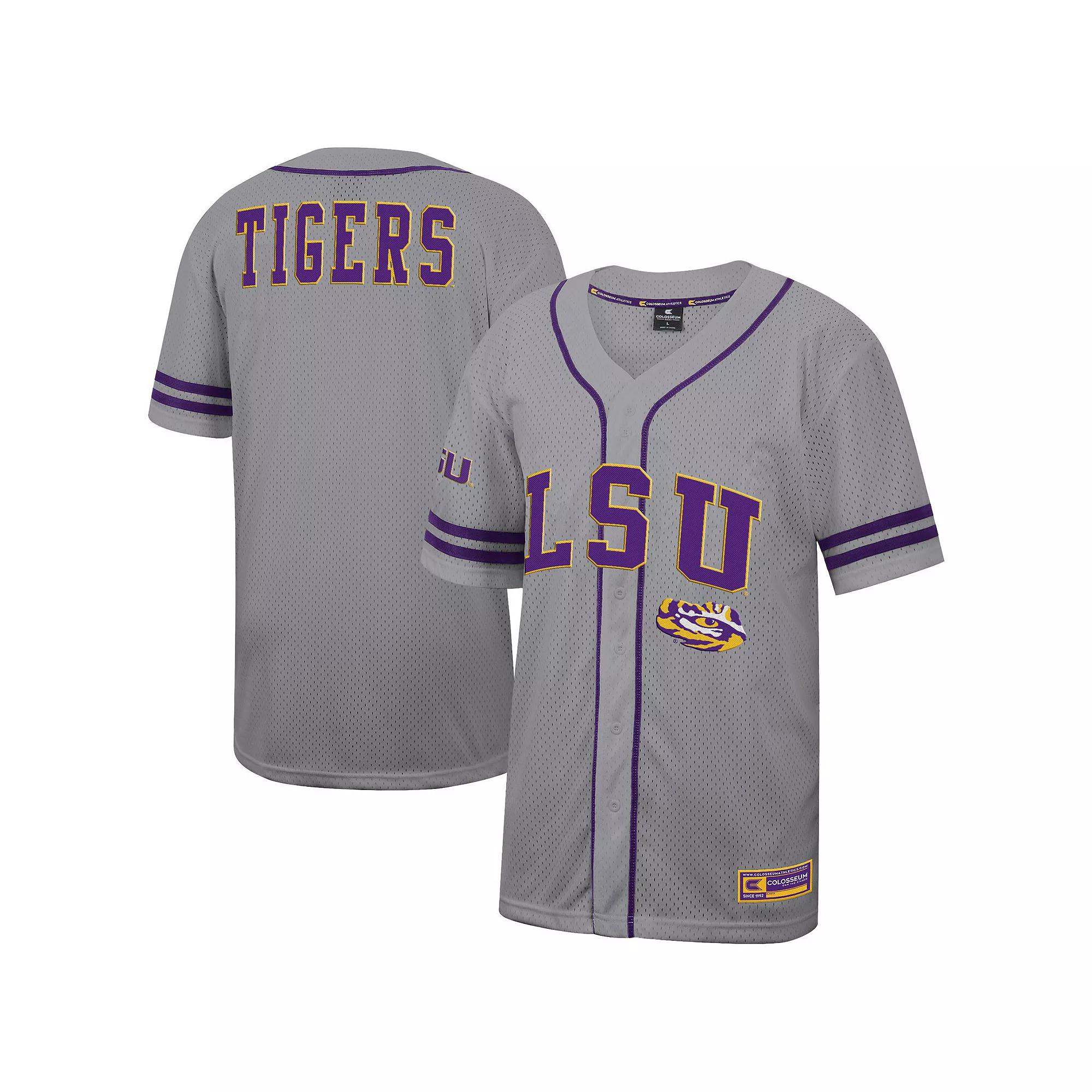 Men's Colosseum Gray LSU Tigers Free Spirited Baseball Jersey, Size: Large, Grey Product Image