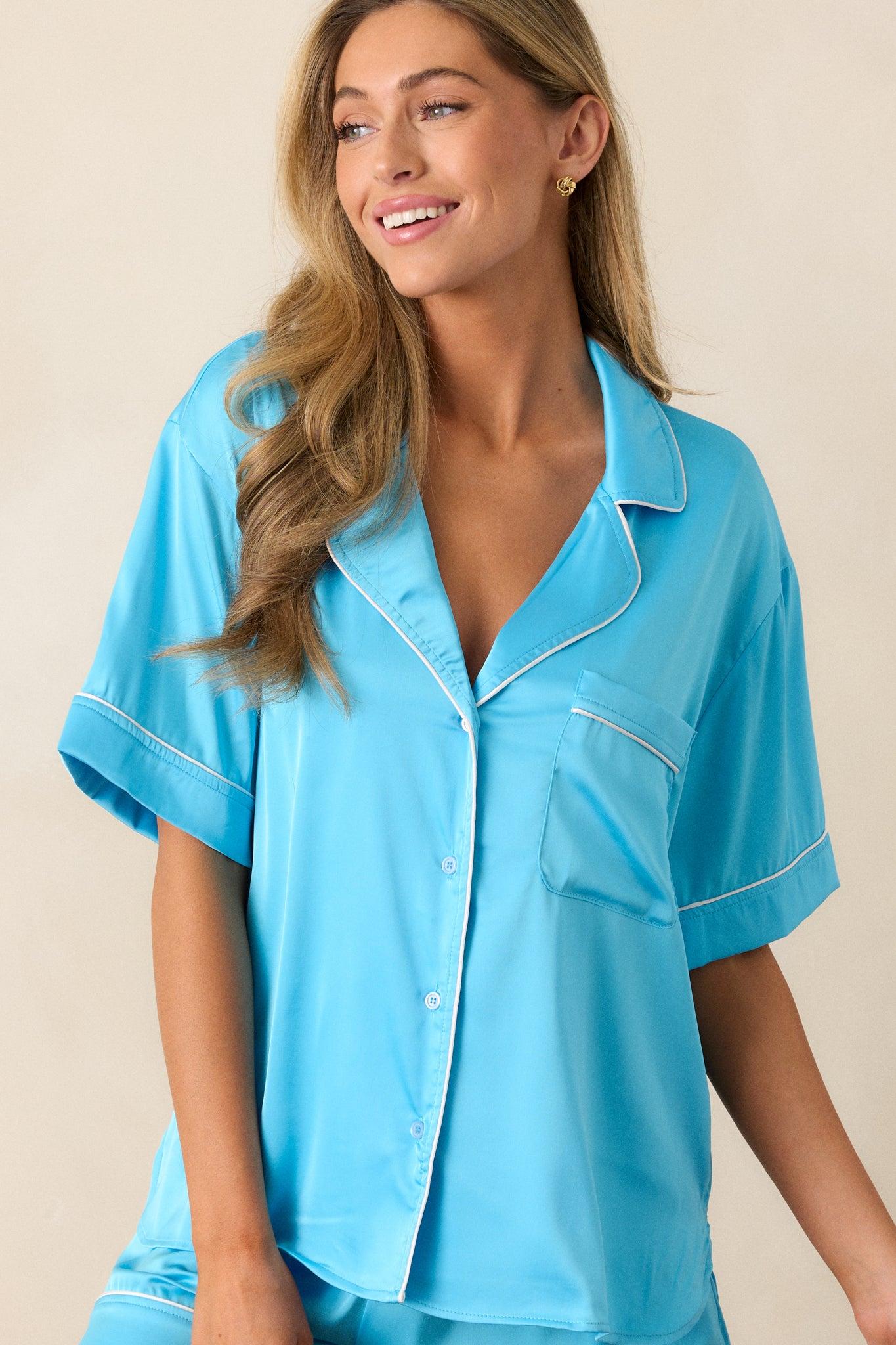 Midnight Merriment Sky Blue Pajama Top Product Image