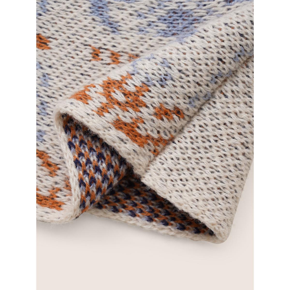 Plus Size Boho Print Dolman Sleeve Jacquard Cardigan Beige Women Casual Loose Long Sleeve Everyday Cardigans BloomChic 12/L Product Image