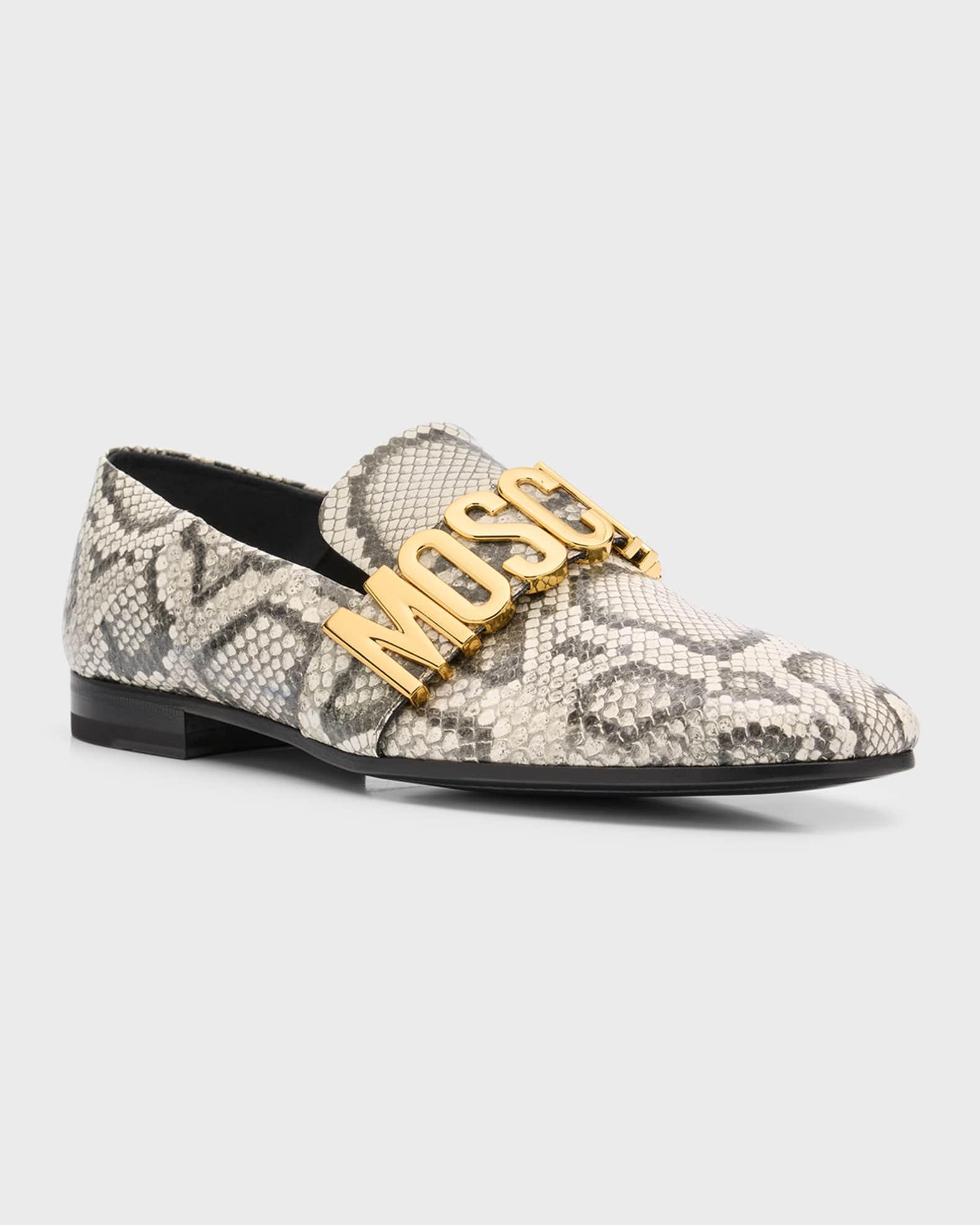 Men's Maxi Lettering Snake-Print Leather Loafers Product Image