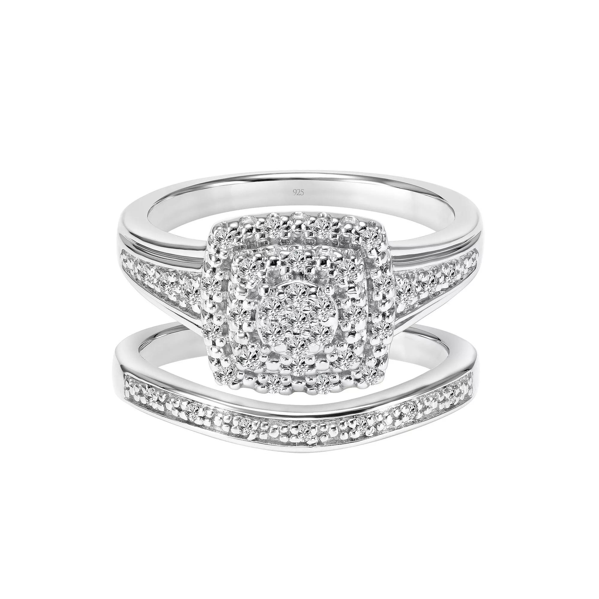 Love Always Sterling Silver 1/3 Carat T.W. Diamond Double Halo Engagement Ring Set, Women's, Size: 5 Product Image