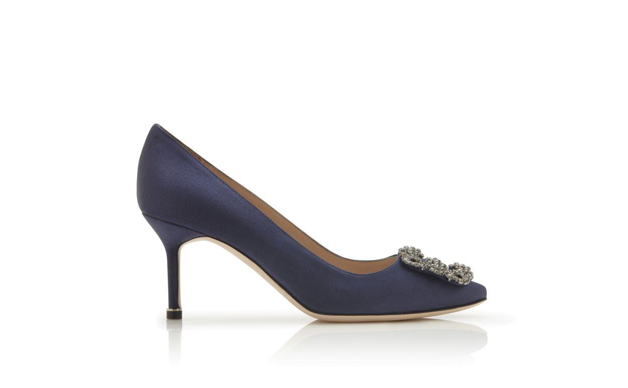 HANGISI 70 Navy Blue Satin Jewel Buckle Pumps Product Image