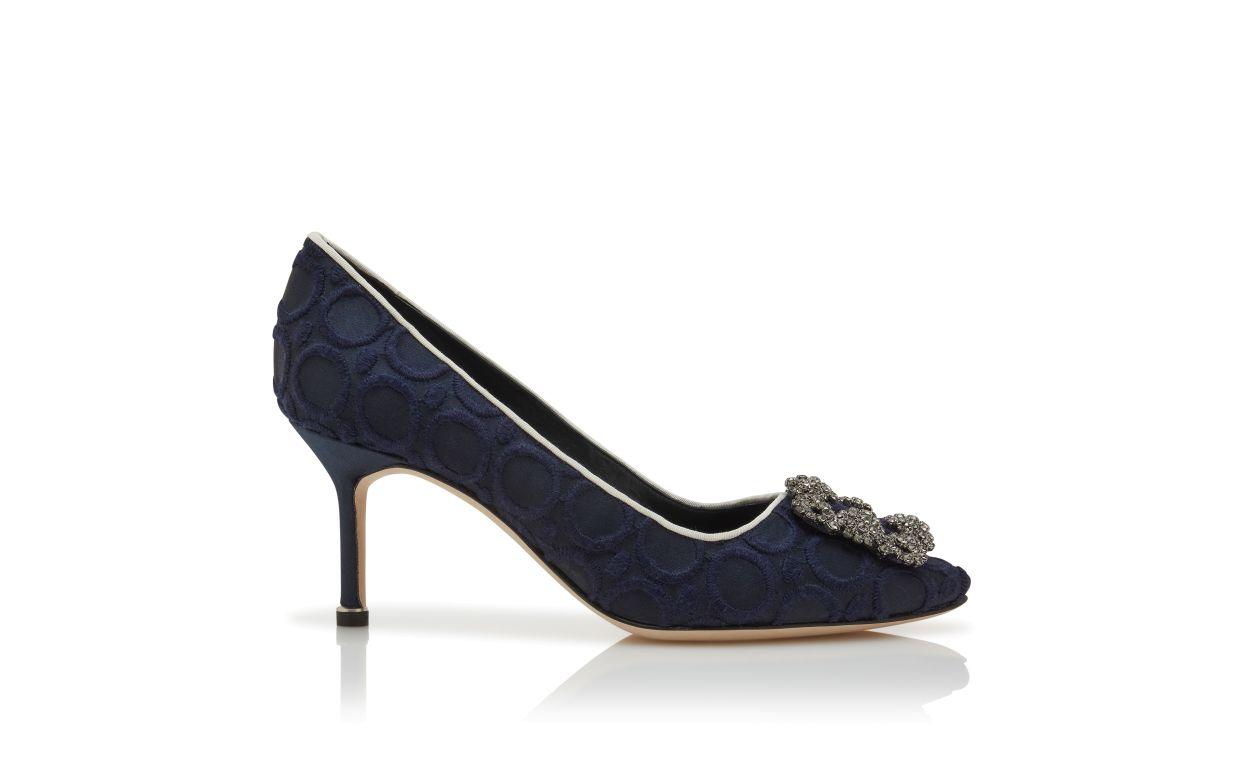 HANGISI 70 Navy Blue Silk Jewel Buckle Pumps Product Image