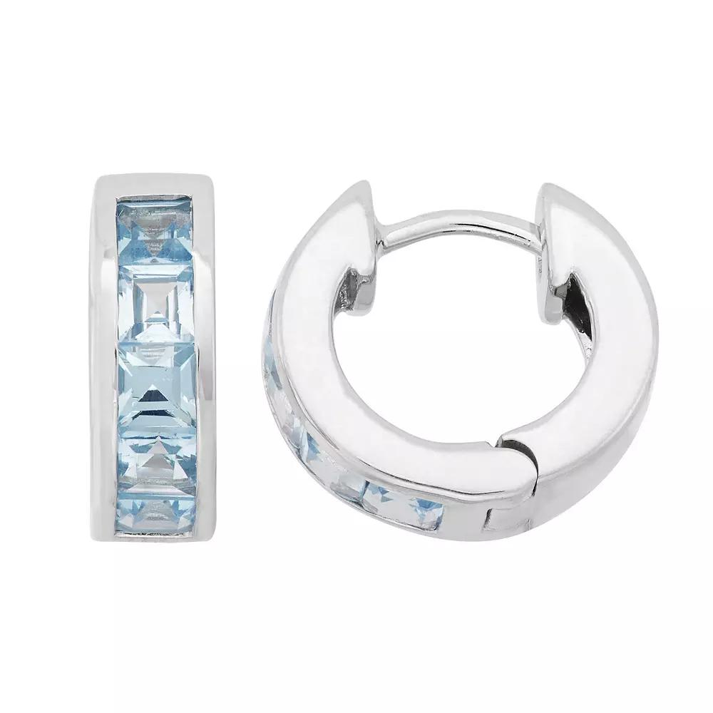 Lab-Created Aquamarine Sterling Silver Huggie Hoop Earrings, Women's, Blue Product Image