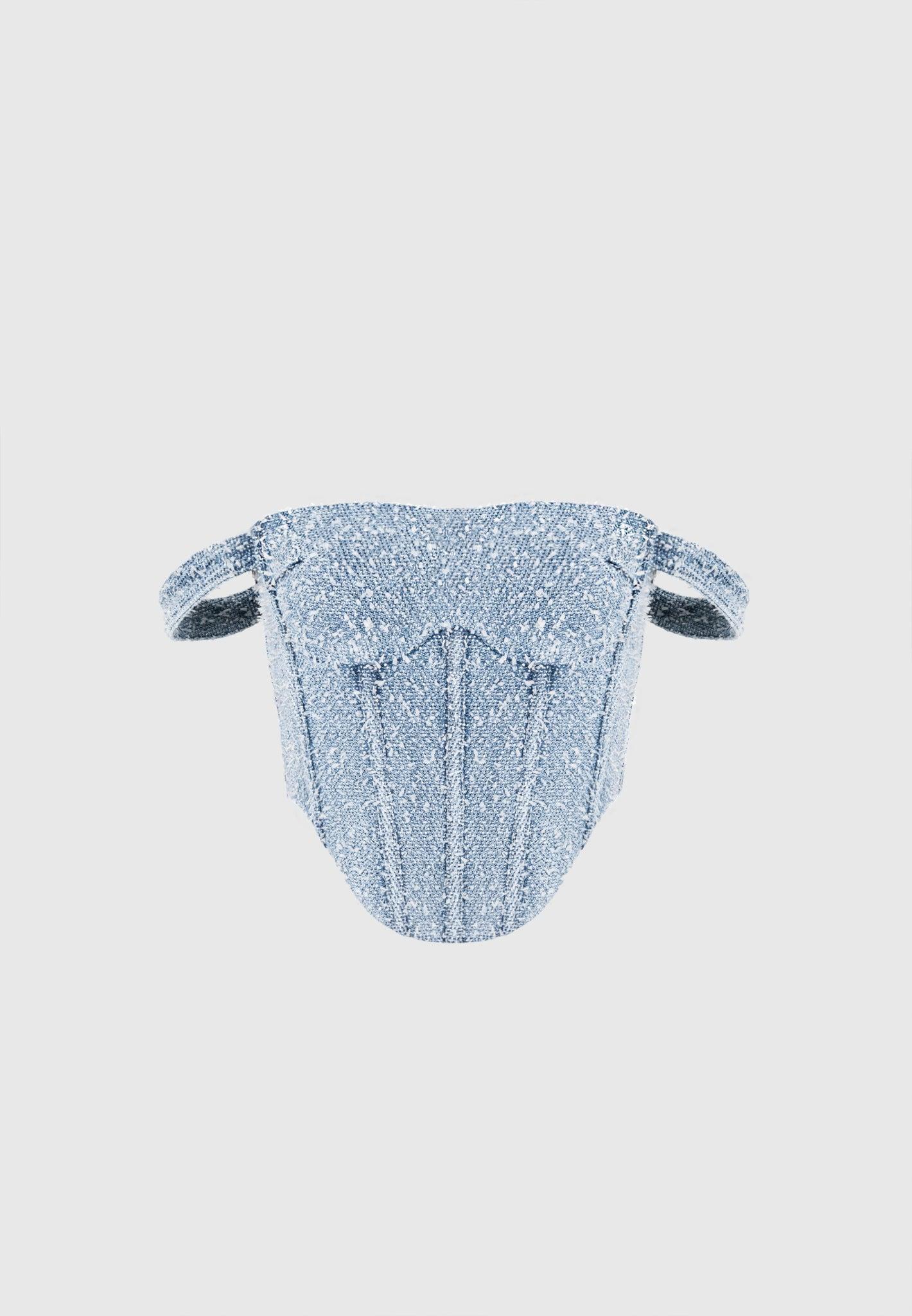 Bonnie - Boucle Denim Bardot Corset Top - Mid Blue Female Product Image