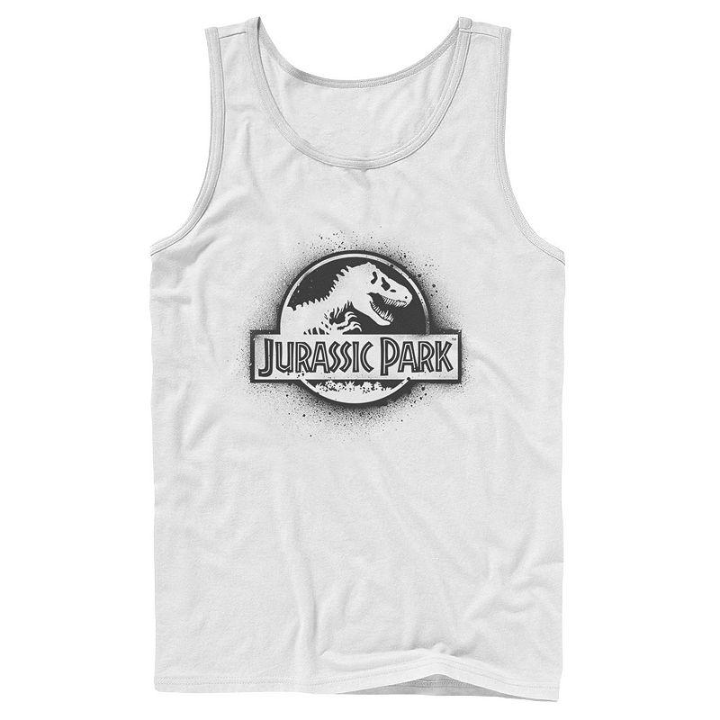 Men's Jurassic Park All White Spray Paint Stencil Movie Logo Tank Top,  Product Image