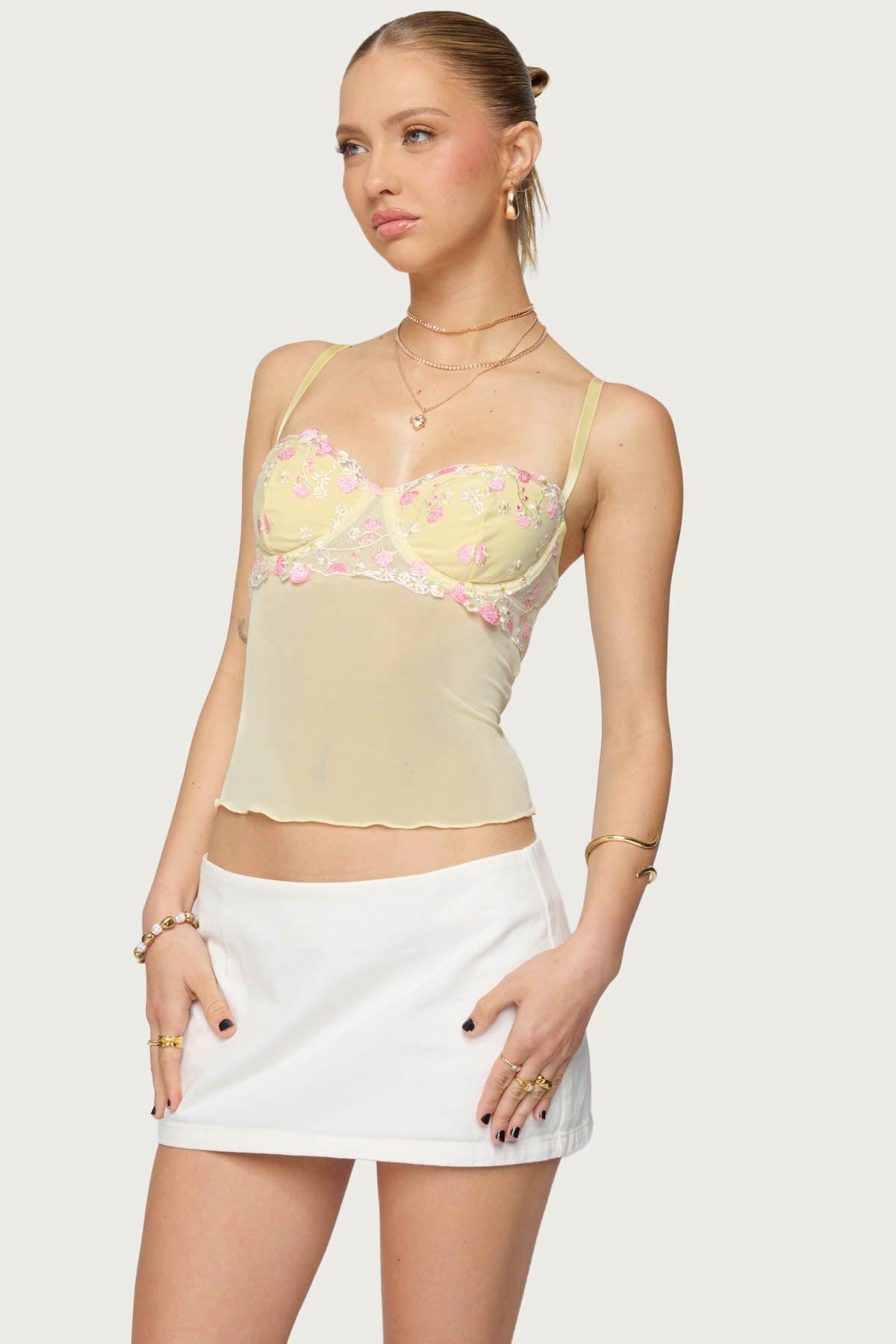 Embroidered Floral Sheer Bra Top Product Image
