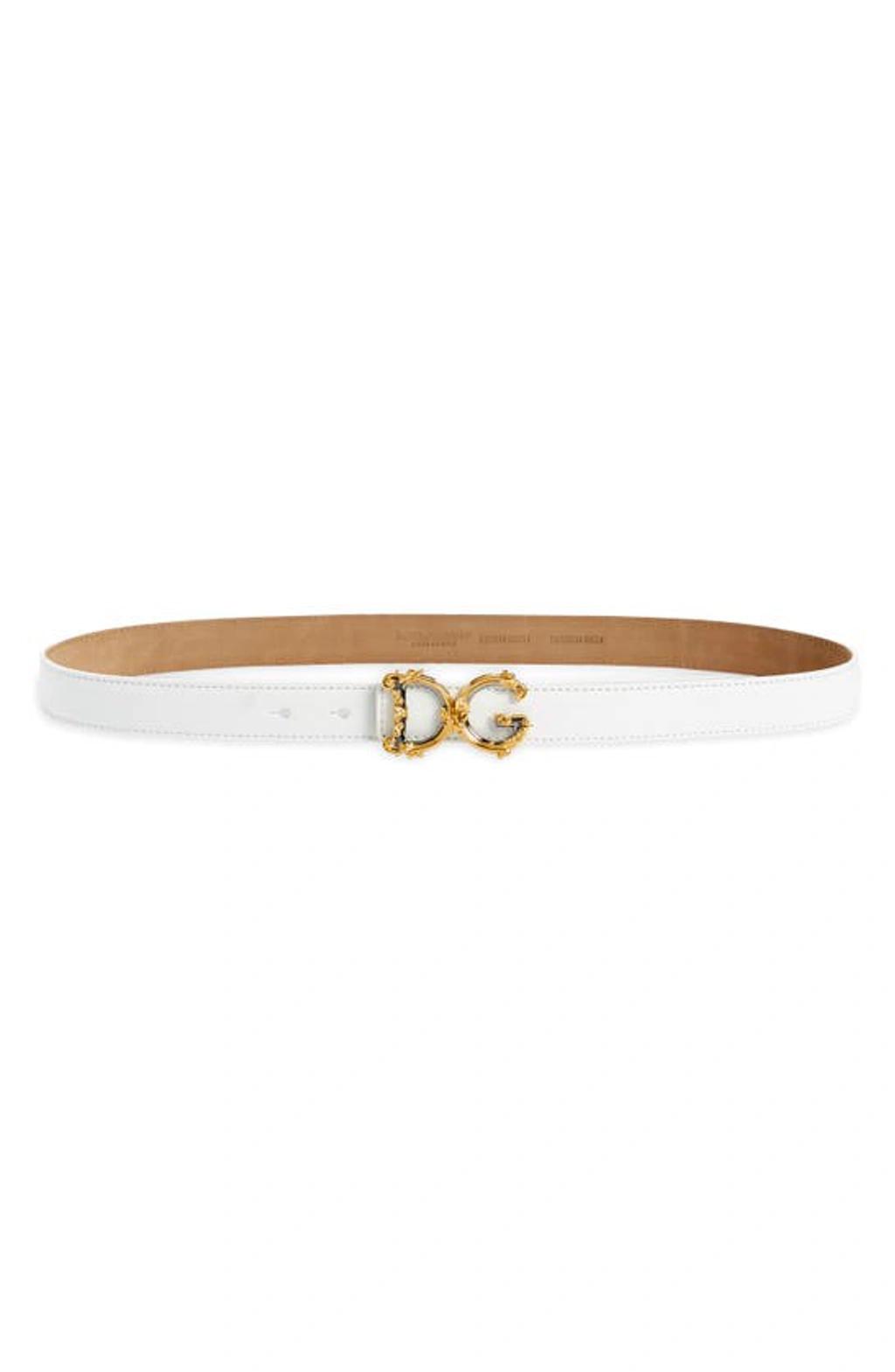 DOLCE & GABBANA Baroque Dg Logo Buckle Belt In Calf Leather In White Product Image