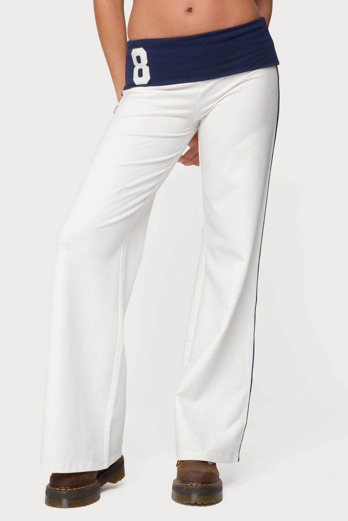 8 Contrast Fold Over Wide Leg Pants Product Image
