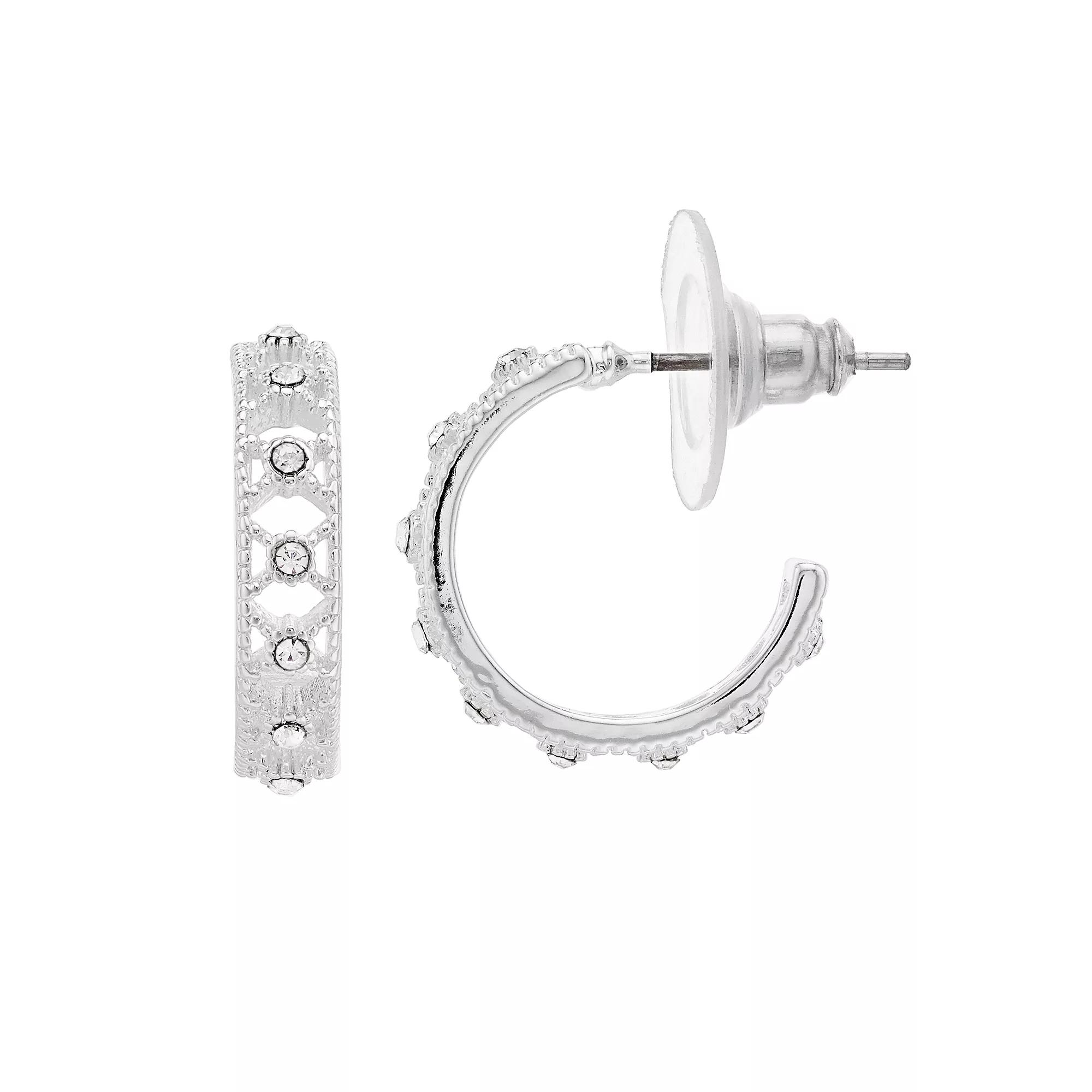 LC Lauren Conrad Filigree Nickel Free Hoop Earrings, Women's, Silver Tone Product Image