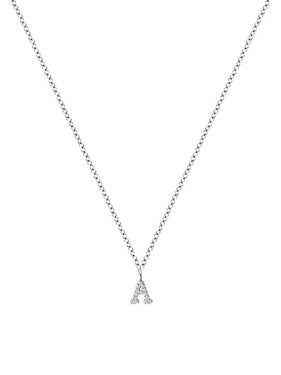 Womens 14K White Gold Diamond Intial Pendant Necklace Product Image