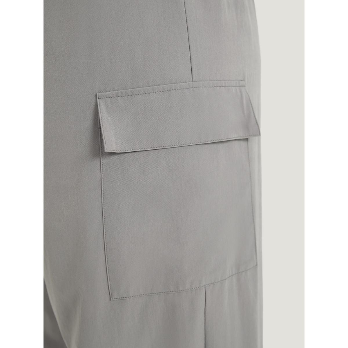 Plus Size Gray Solid Flap Pocket Drawstring Side Overall Jumpsuit Women Casual Sleeveless Spaghetti Strap Dailywear Loose Jumpsuits BloomChic 26/4X Product Image