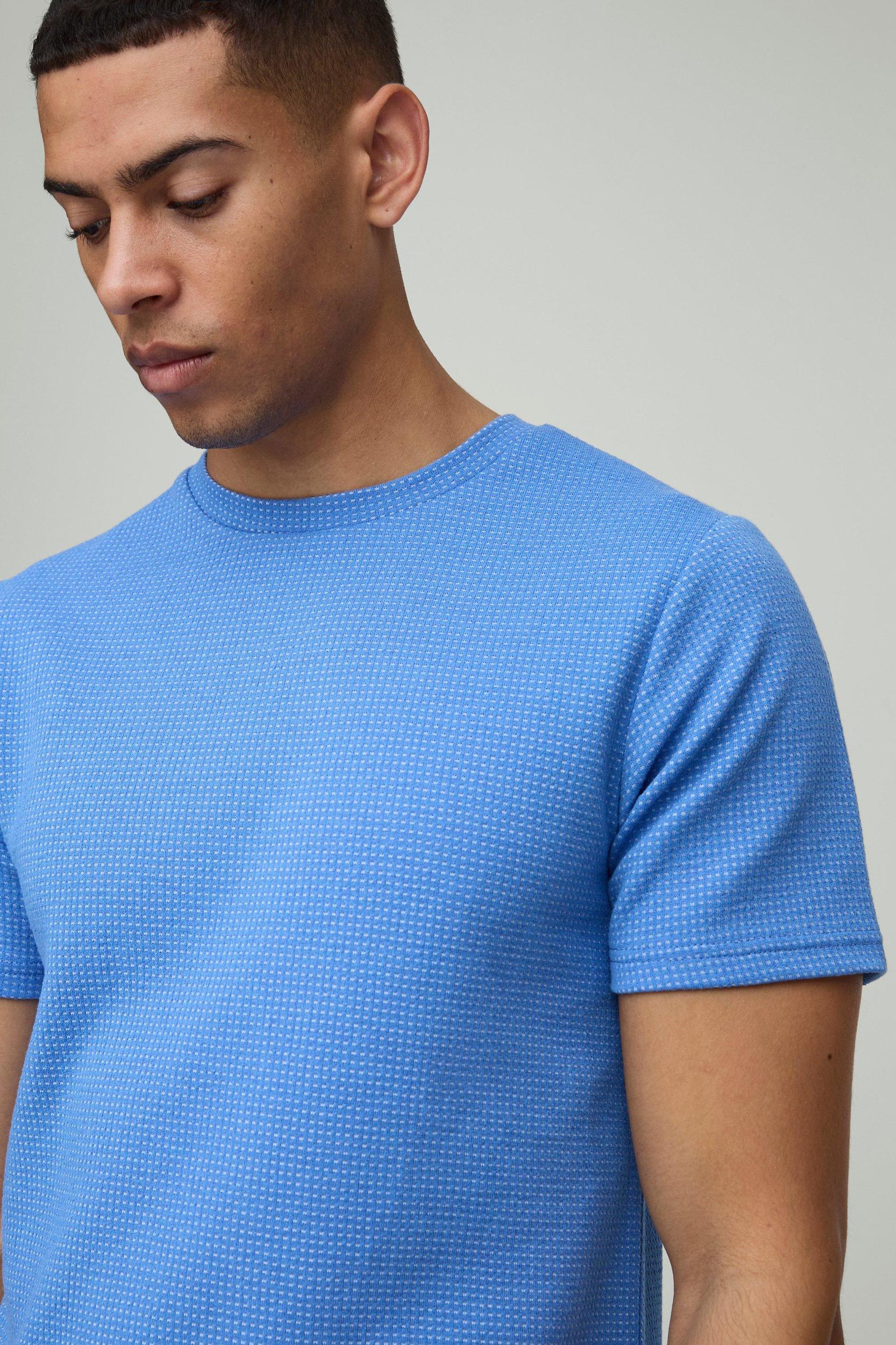 Slim Fit Contrast Waffle T-Shirt | boohooMAN USA Product Image