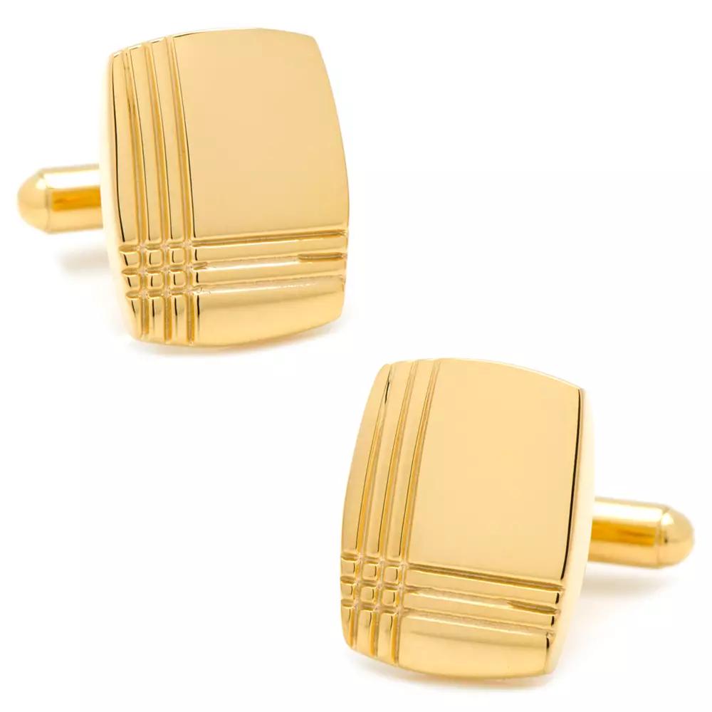 Stainless Steel Gold Tartan Plaid Cufflinks Product Image