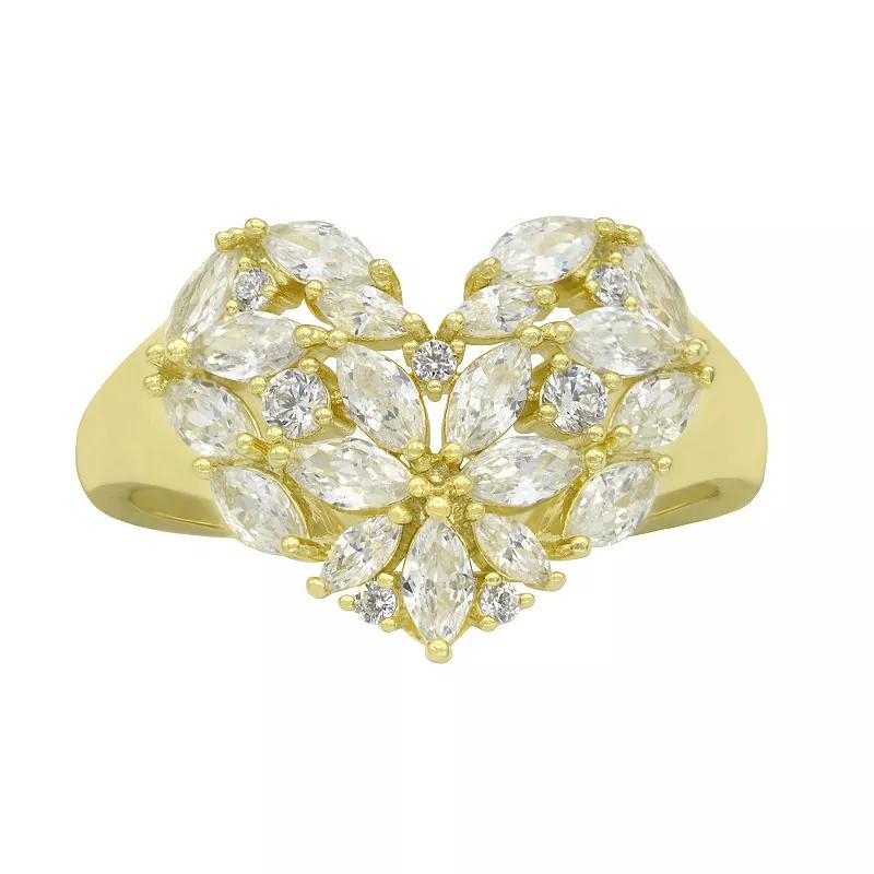 City Luxe Gold Tone Cubic Zirconia Flower Heart Signet Ring, Women's, Size: 7, Gold Tone White Product Image