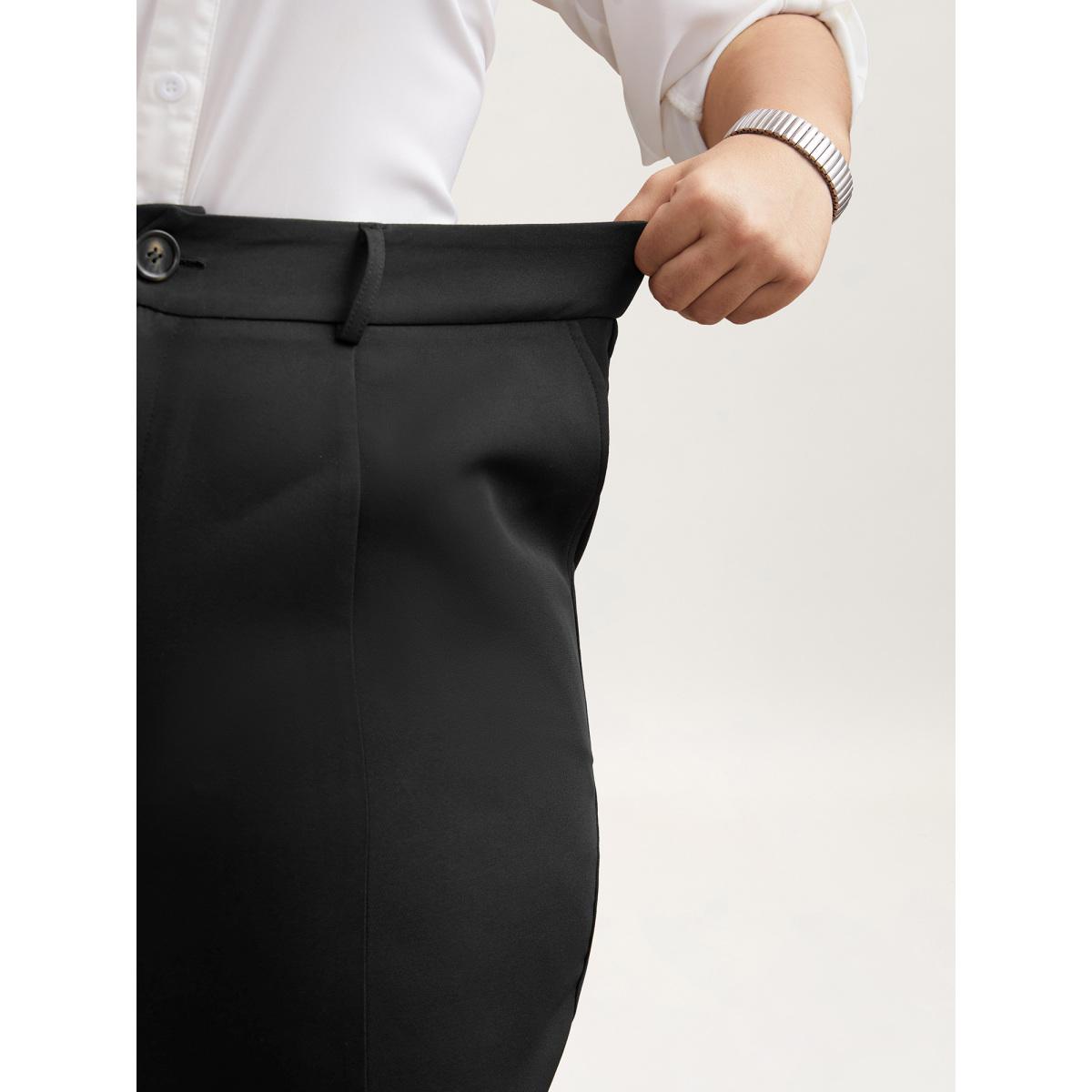 Plus Size Pleated Loop Straight-Leg Pants Women Black At the Office Straight Leg Mid Rise Office Pants BloomChic 26/4X Product Image