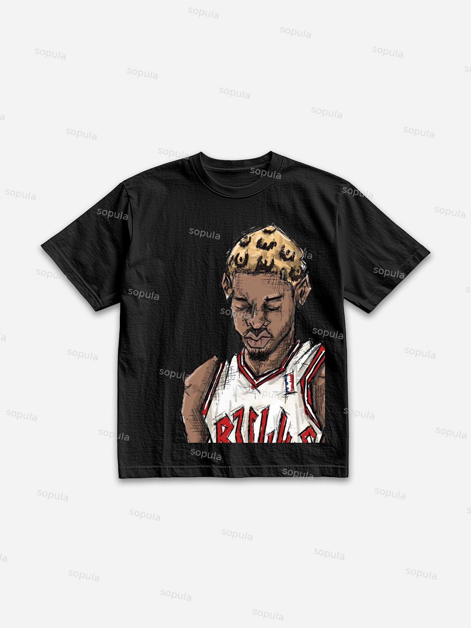 Rodman Cartoon Doodle Graphic Cotton T-shirt Product Image