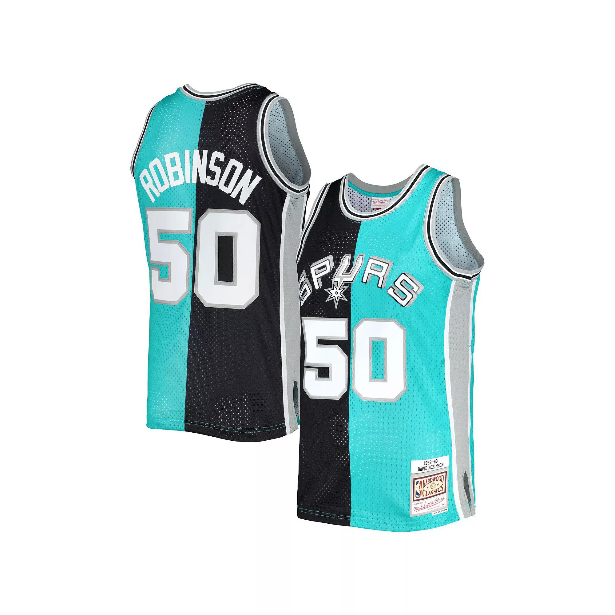 Men's Mitchell & Ness David Robinson Black/Teal San Antonio Spurs Hardwood Classics 1998/99 Split Swingman Jersey, Size: XL Product Image