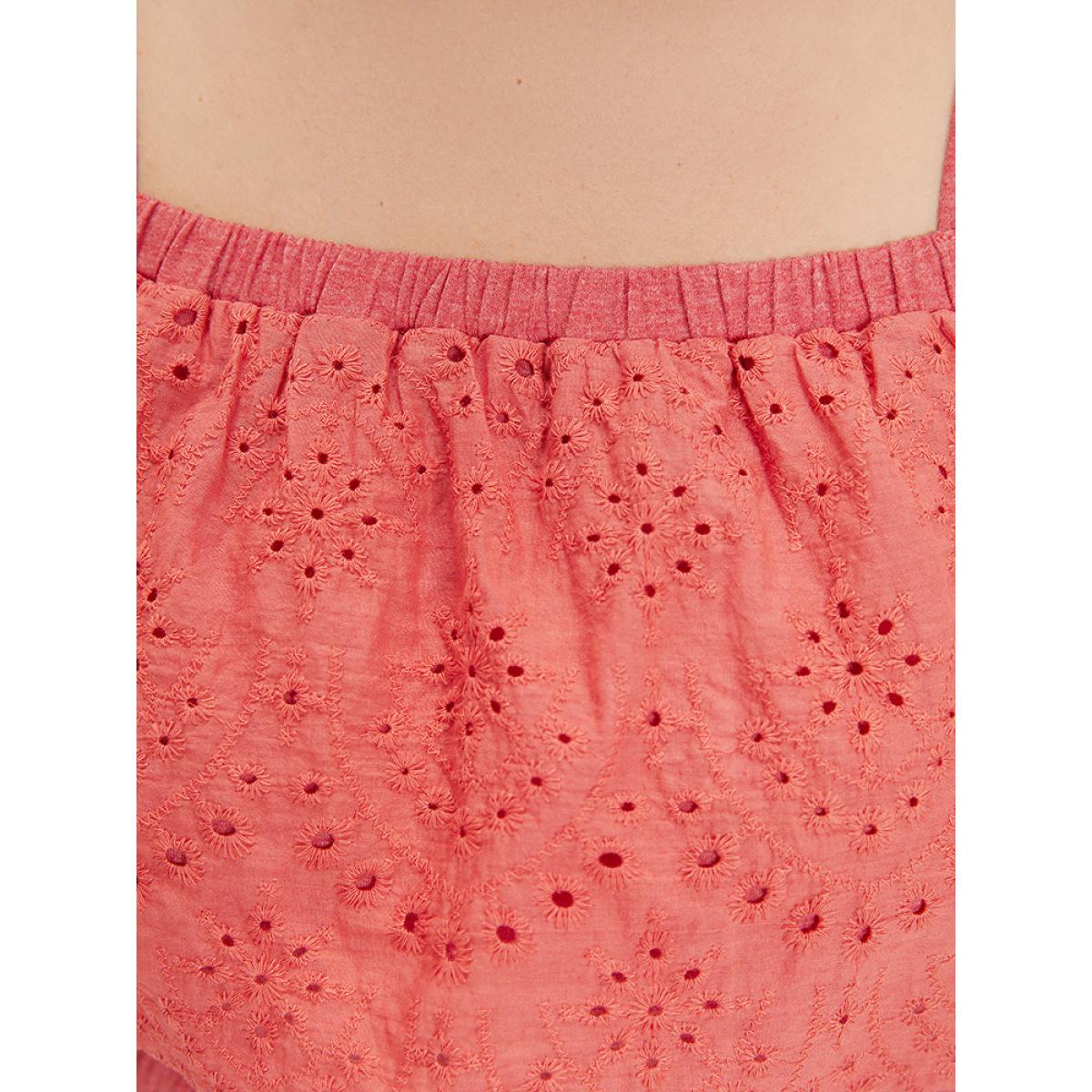 Plus Size Supersoft Essentials Cold Shoulder Broderie Anglaise Layered Dress OrangeRed Women Casual Adjustable Straps Cold Shoulder Short sleeve Curvy Midi Dress BloomChic 14-16/1X Product Image