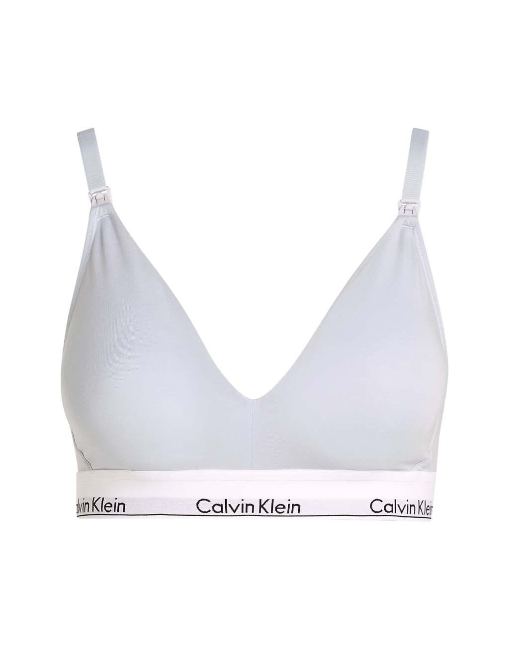Calvin Klein modern cotton Maternity lightly lined triangle logo tape bralet in light blue Product Image