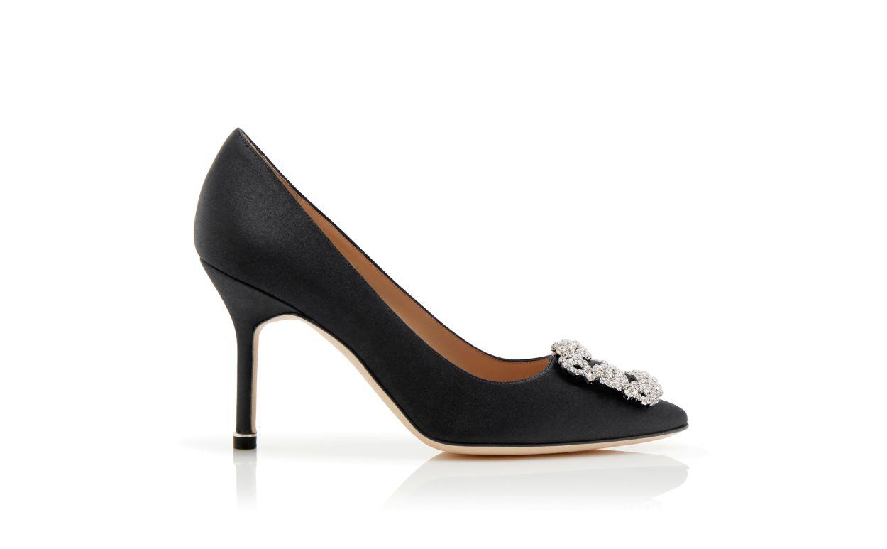 HANGISI 90 Black Satin Jewel Buckle Pumps Product Image