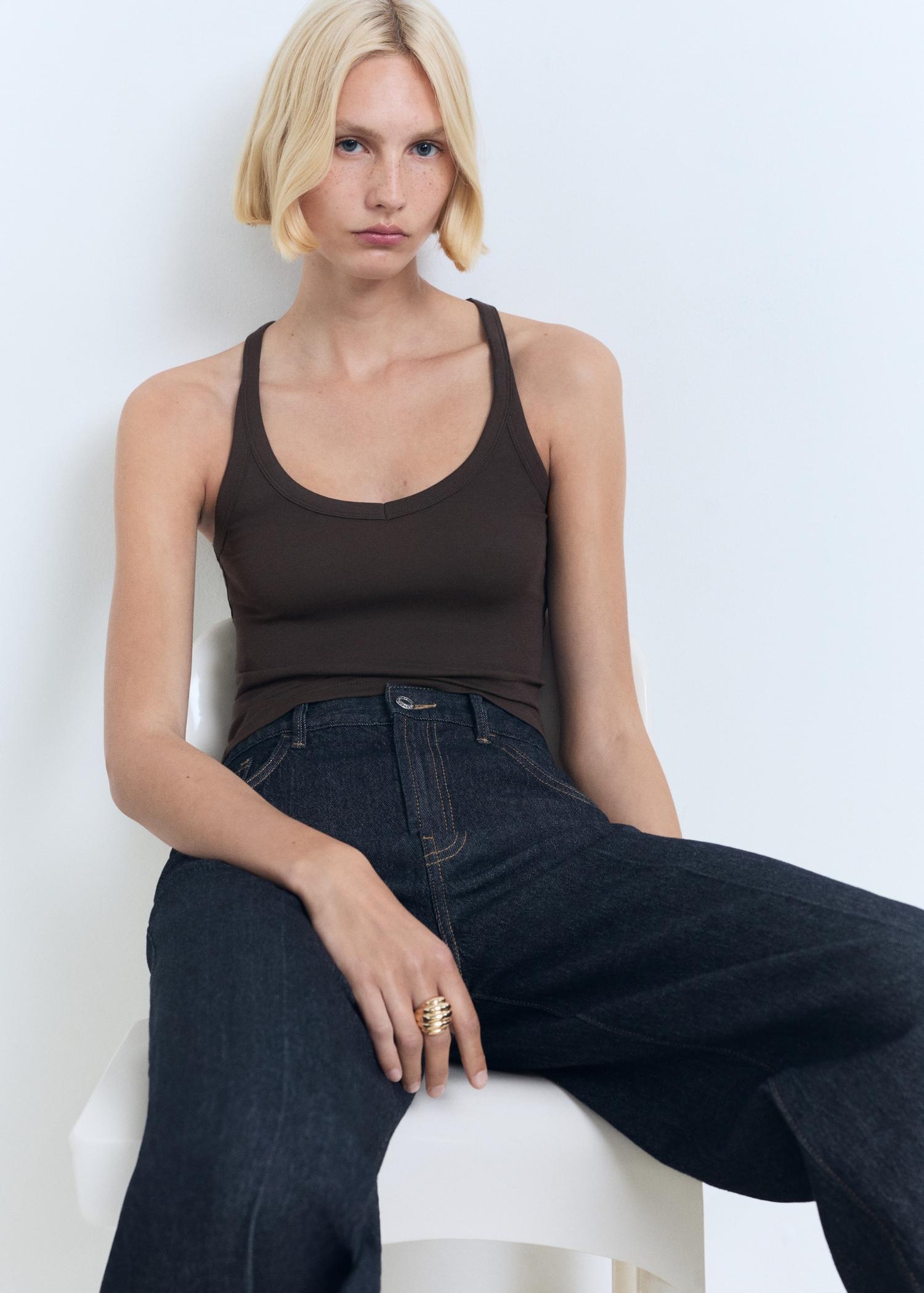 Cotton top with straps - Women | MANGO USA Product Image