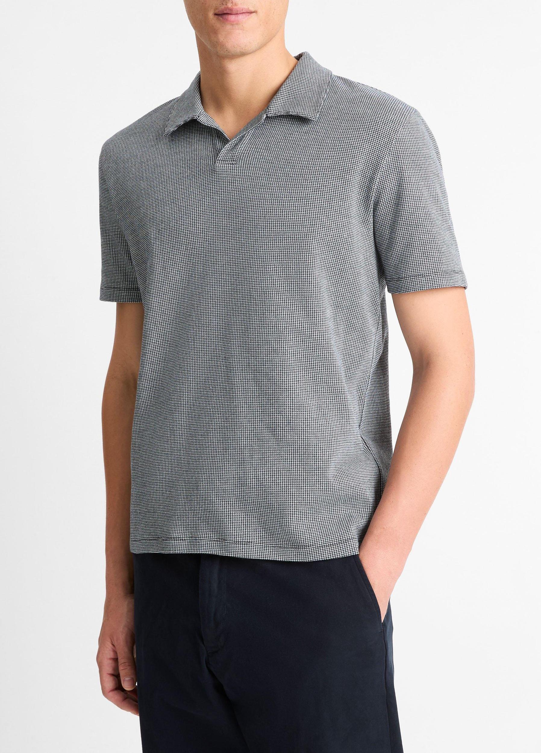 Houndstooth Pima Cotton Johnny-Collar Polo Shirt Product Image