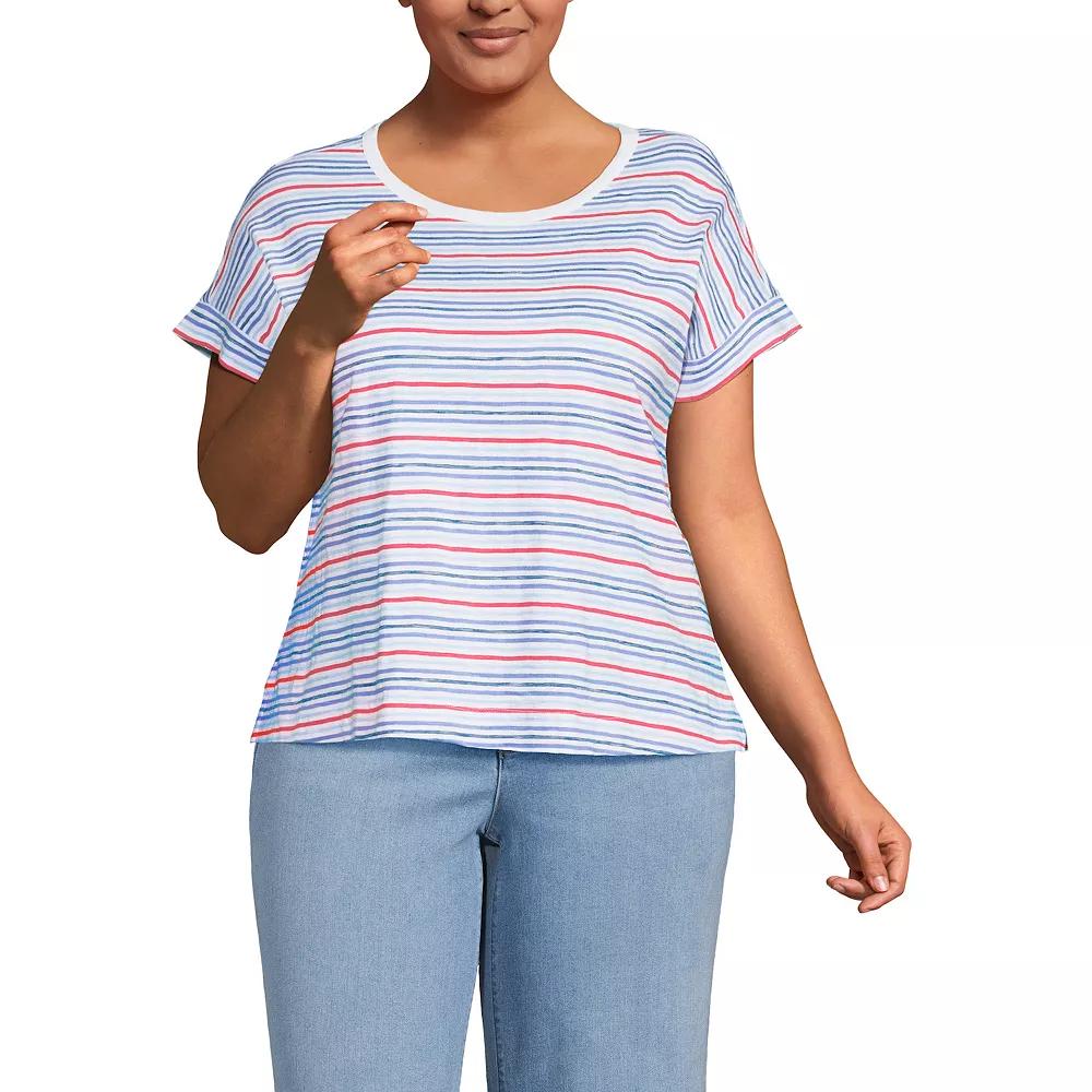 Plus Size Lands' End Slub T-Shirt, Women's, Size: 1XL, Misty Blue Stripe Product Image